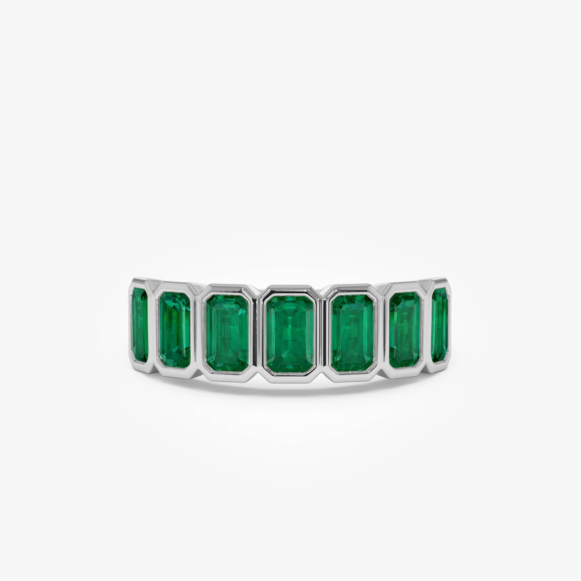 OBFJ0884 - 14K Seven Stone Bezel Setting Emerald RIng 6
