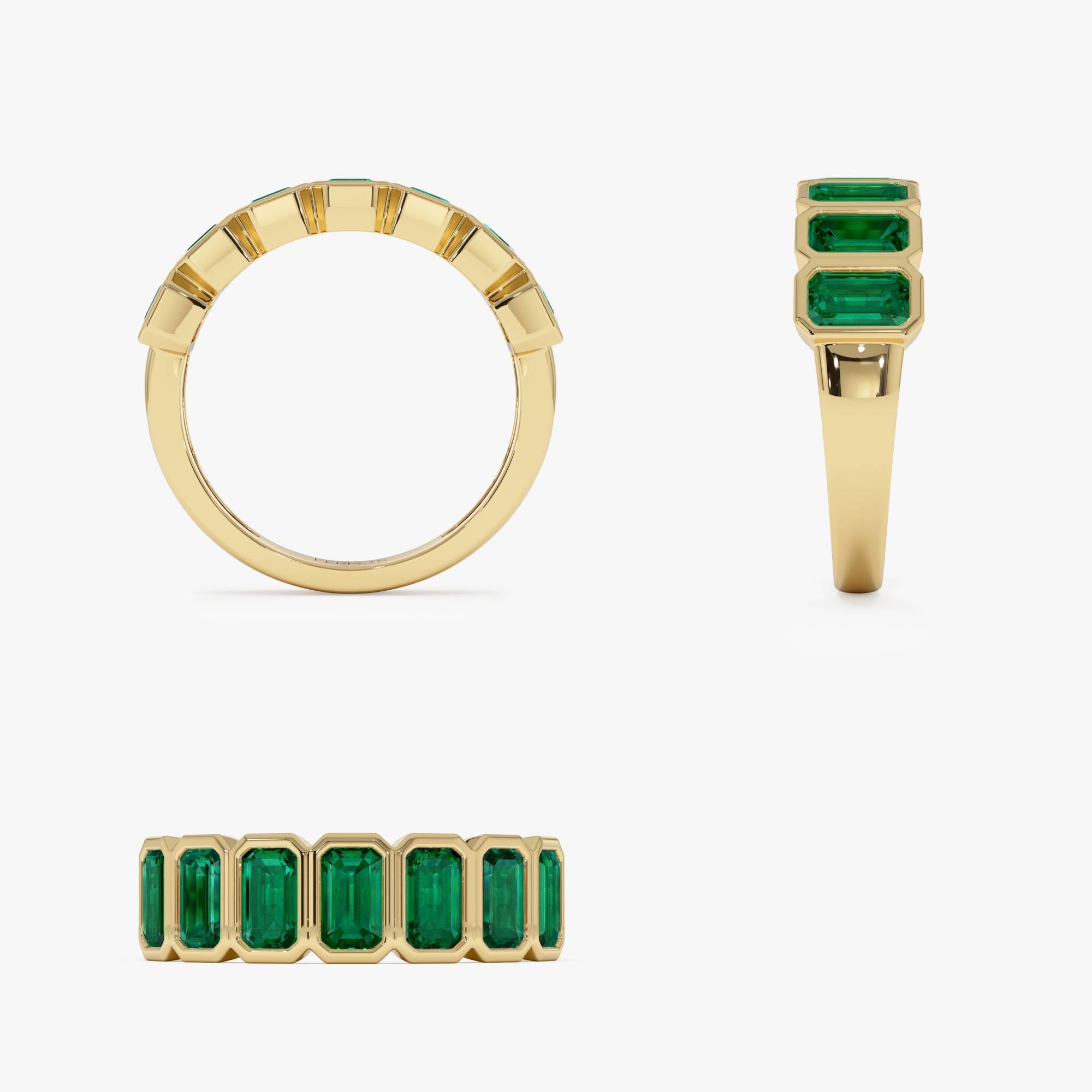 OBFJ0884 - 14K Seven Stone Bezel Setting Emerald RIng 8