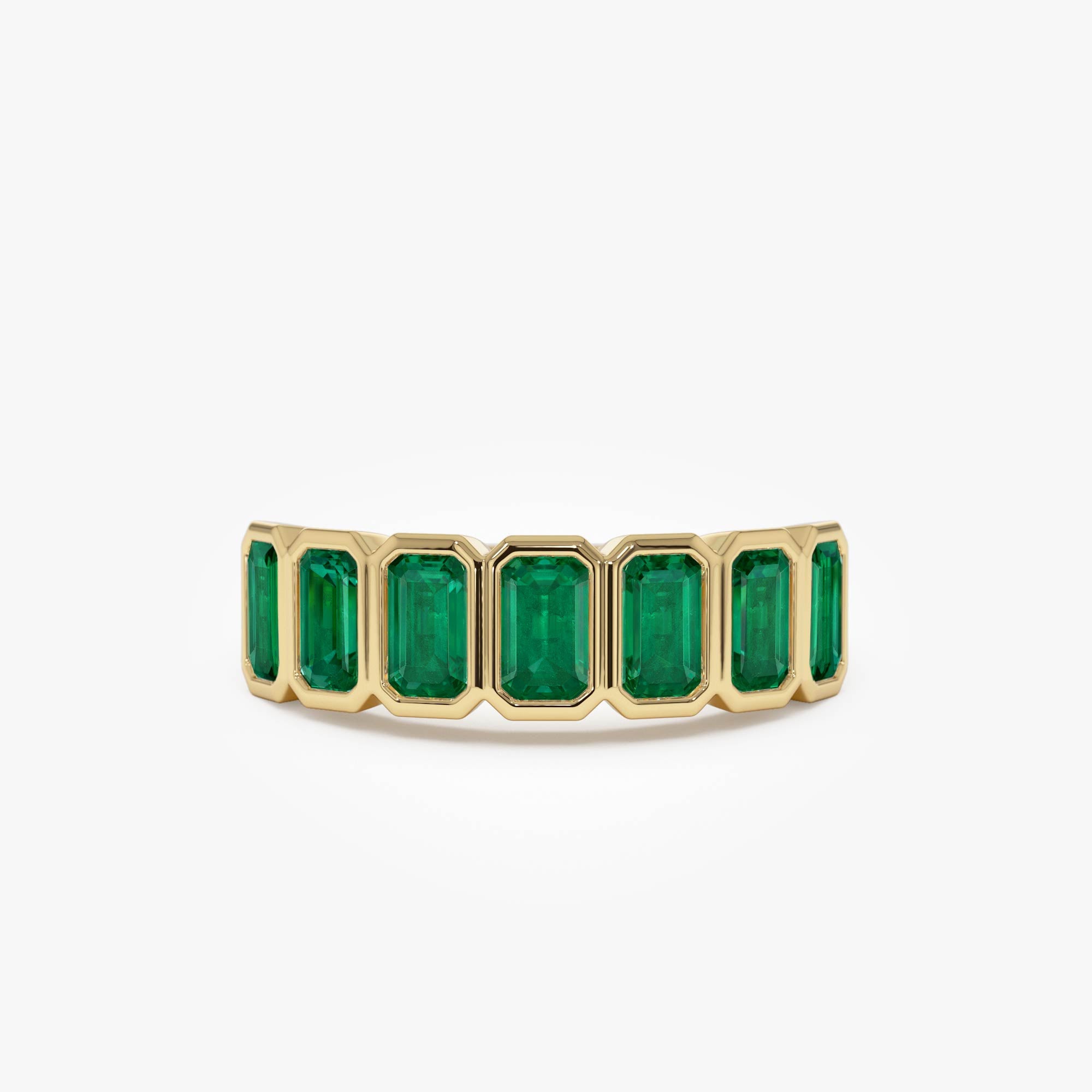OBFJ0884 - 14K Seven Stone Bezel Setting Emerald RIng 1