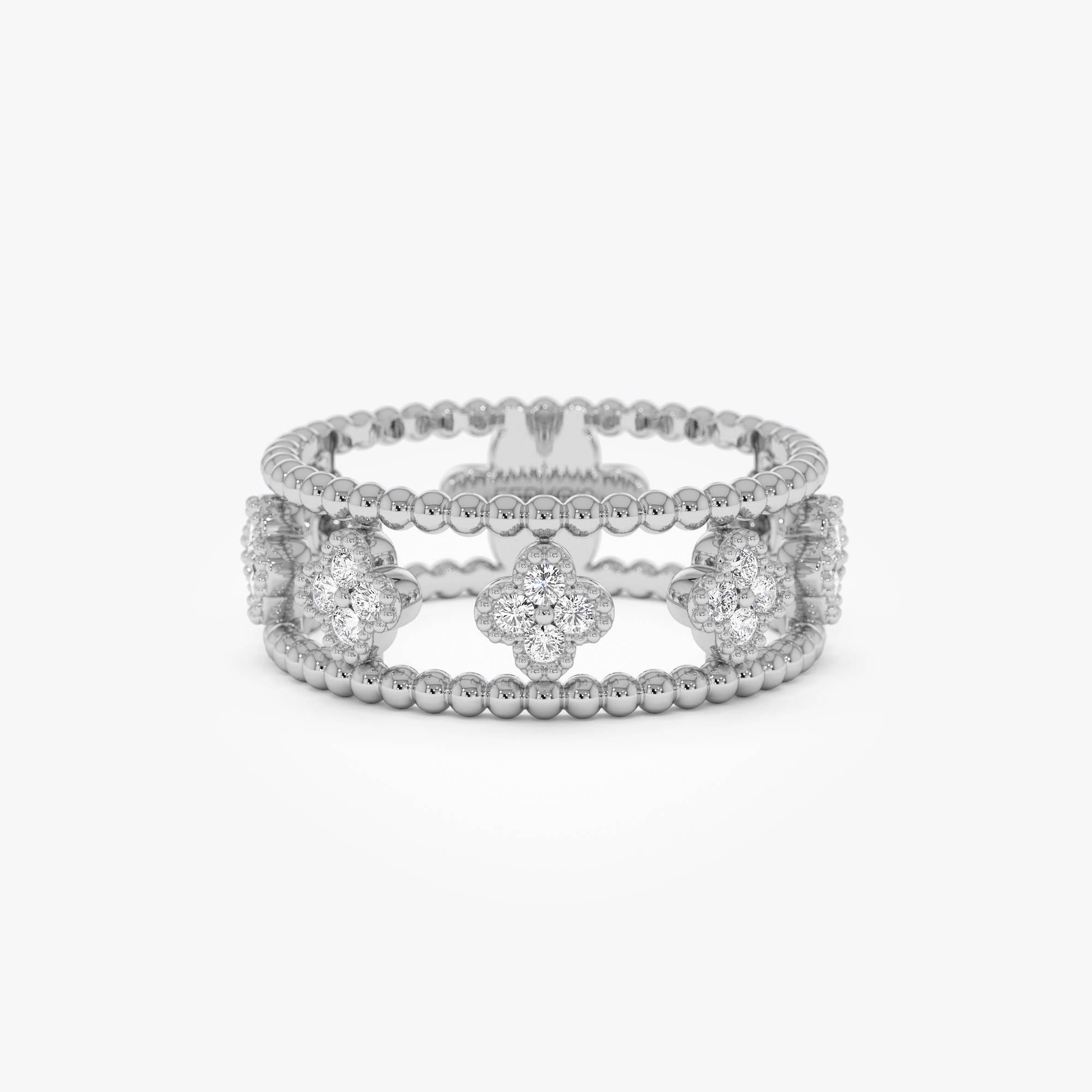 OBFJ0896 - 14k Double Band Diamond Clover Ring 8