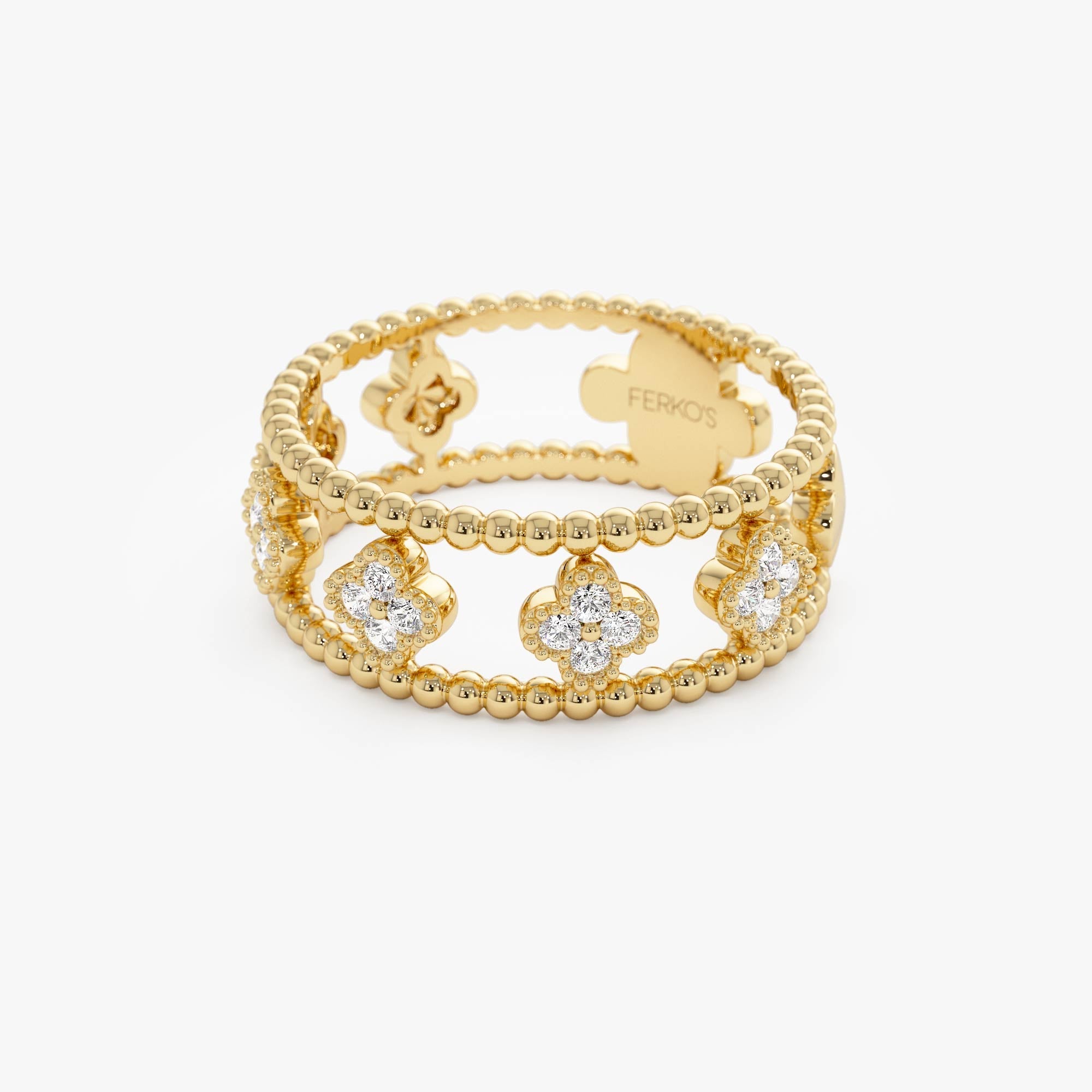 OBFJ0896 - 14k Double Band Diamond Clover Ring 9