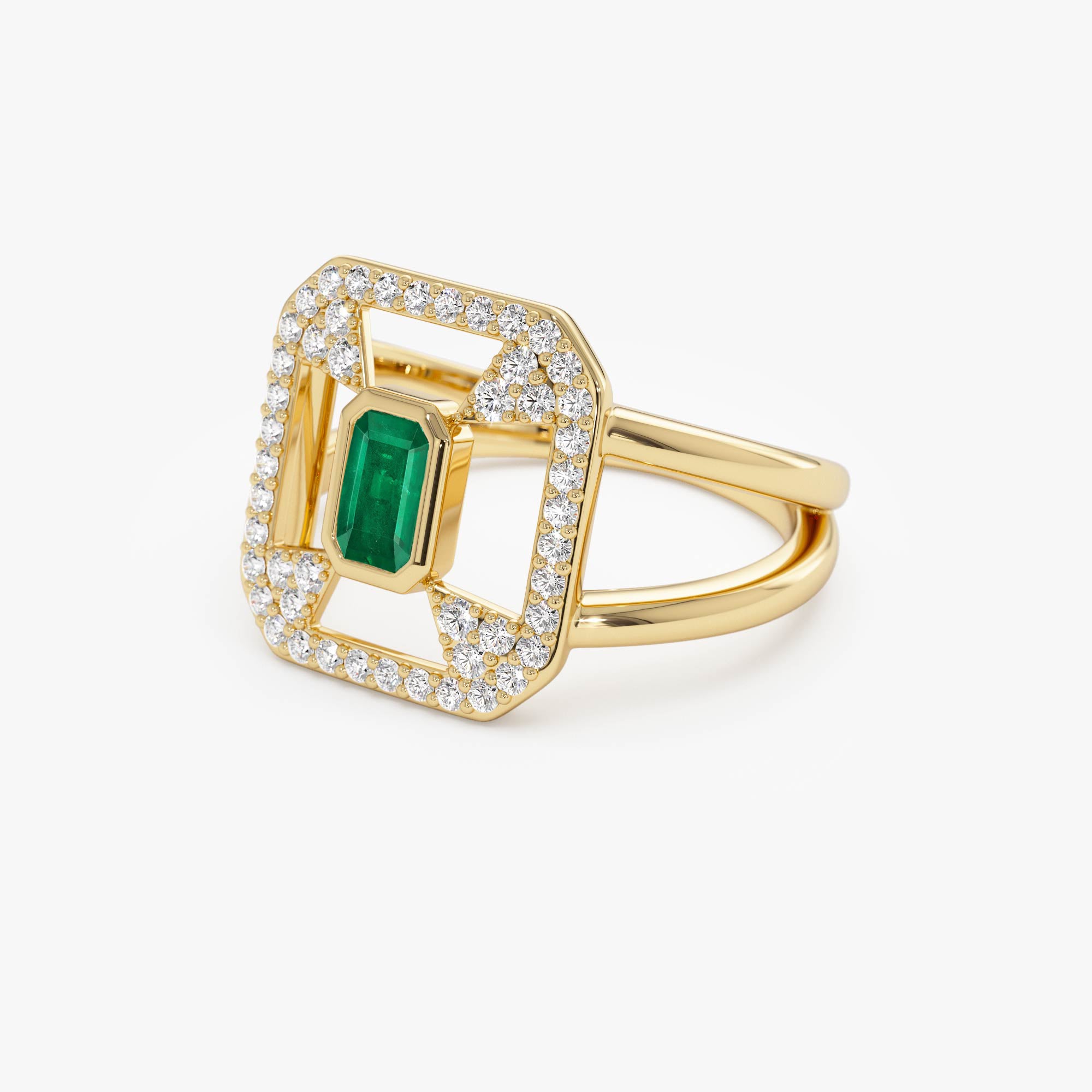 OBFJ0757 - 14k Art Deco Design Emerald Halo Ring 5