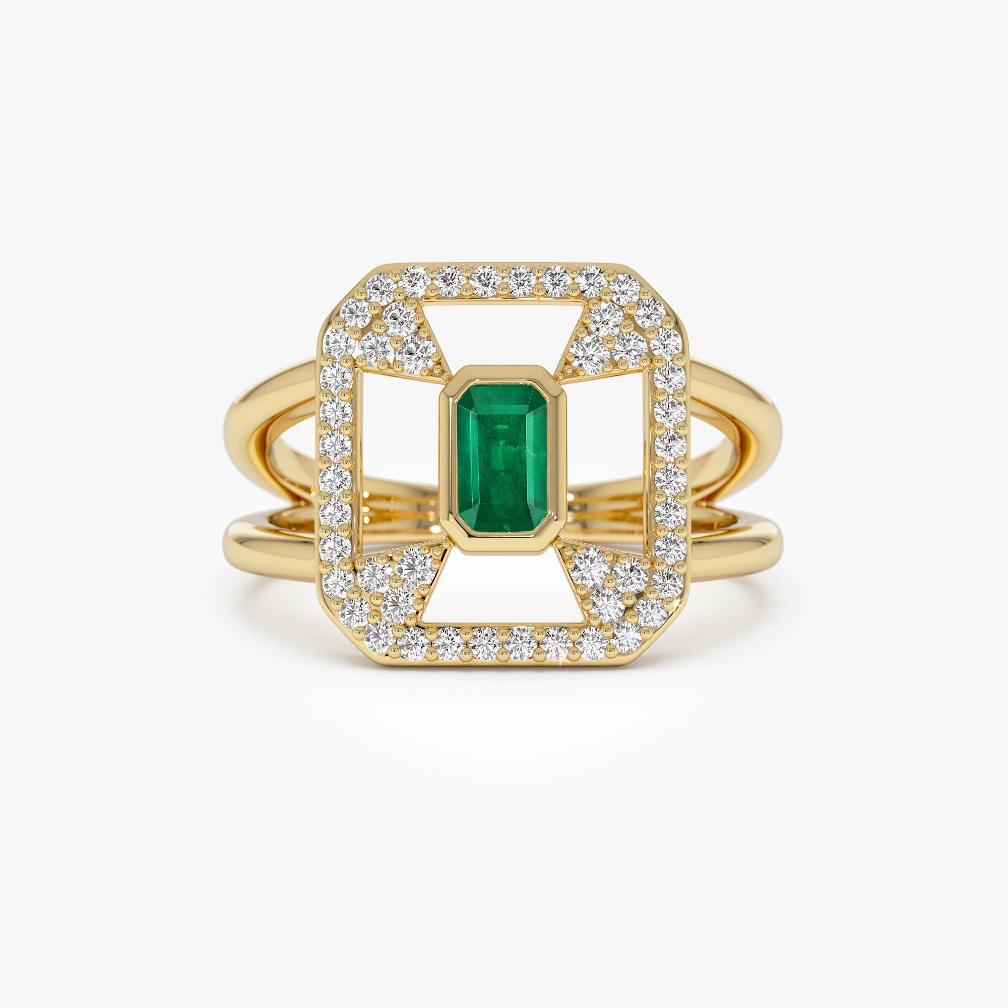 OBFJ0757 - 14k Art Deco Design Emerald Halo Ring 1