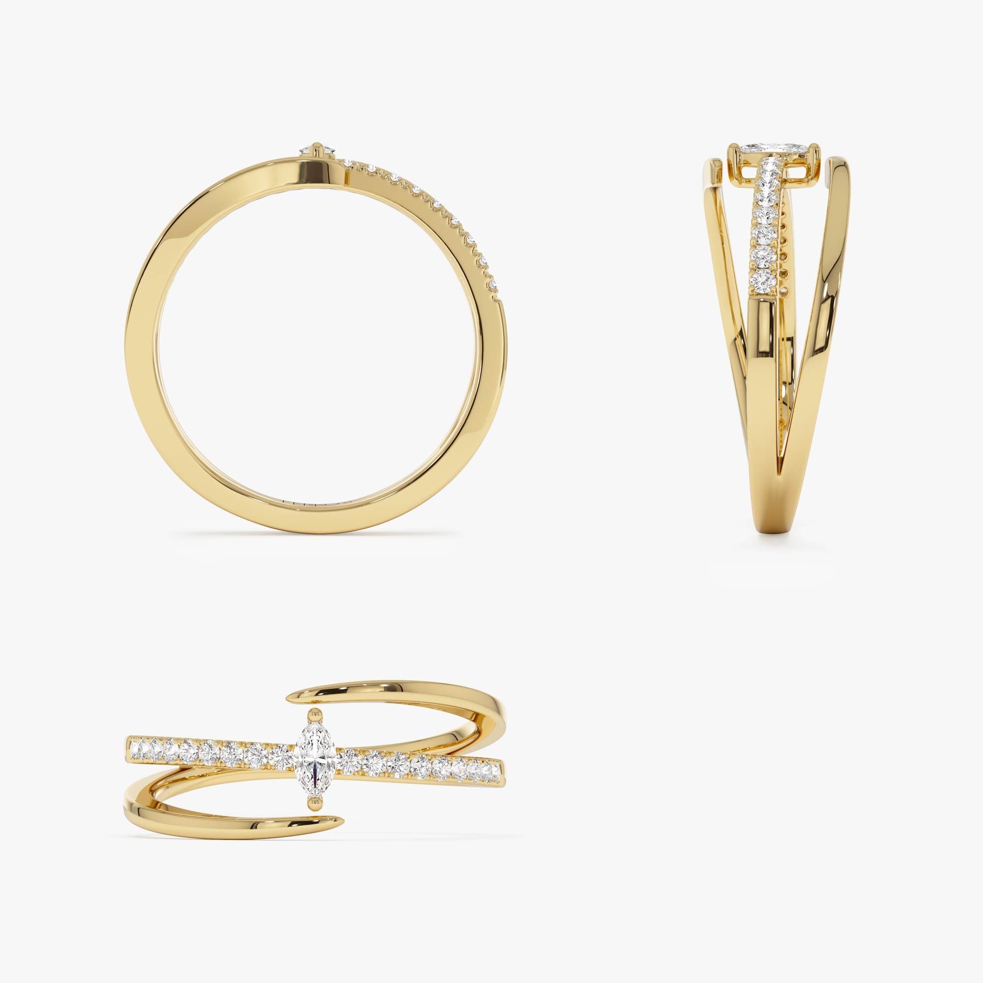 OBFJ0868 - 14K Double Band Marquise Diamond Ring with Pavé Accents 9