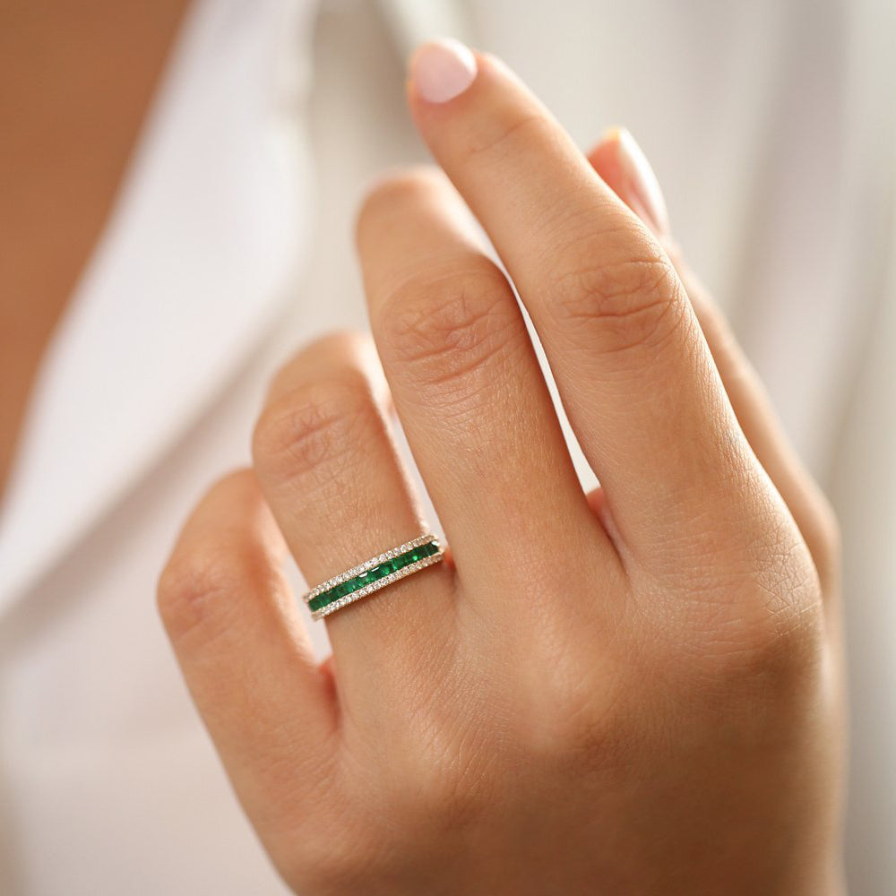OBFJ2005 - 14k Half Eternity Square Emerald Anniversary Ring 3