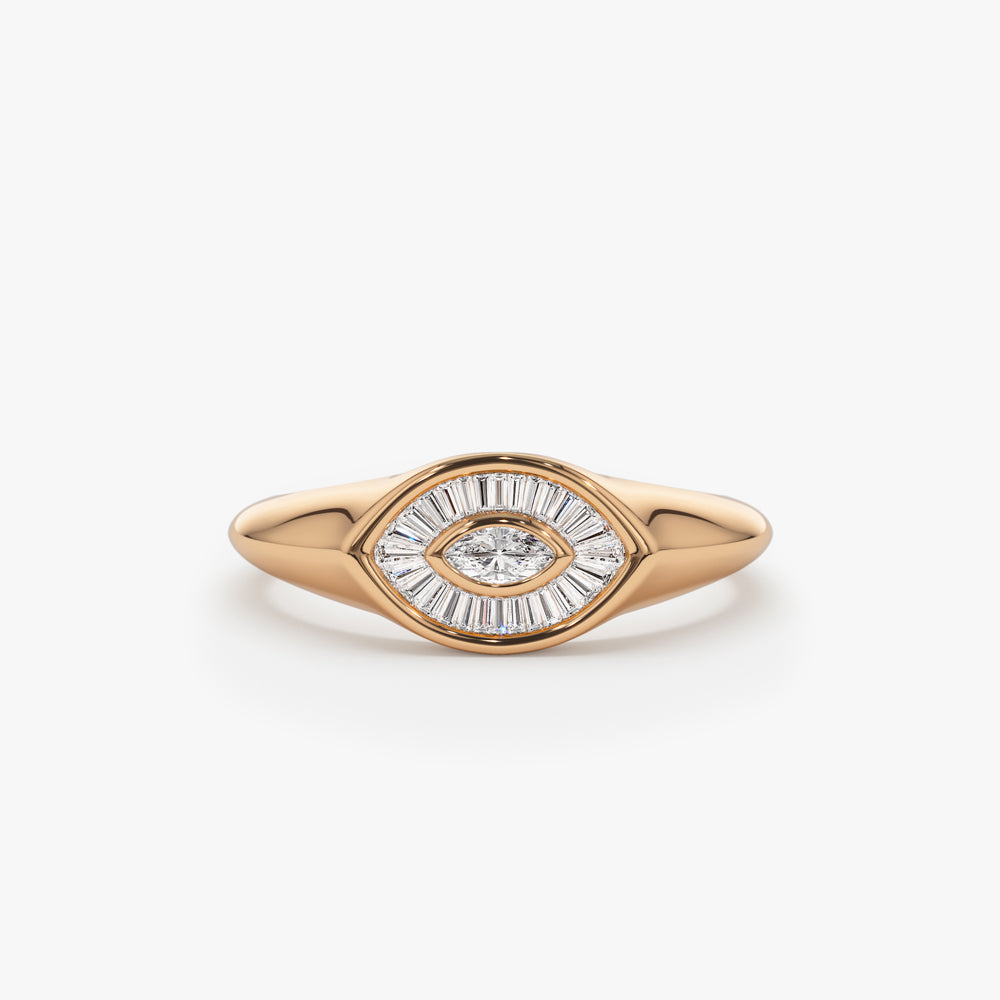 OBFJ1554 - 14k Gold Marquise Shape Baguette Diamond Ring 6