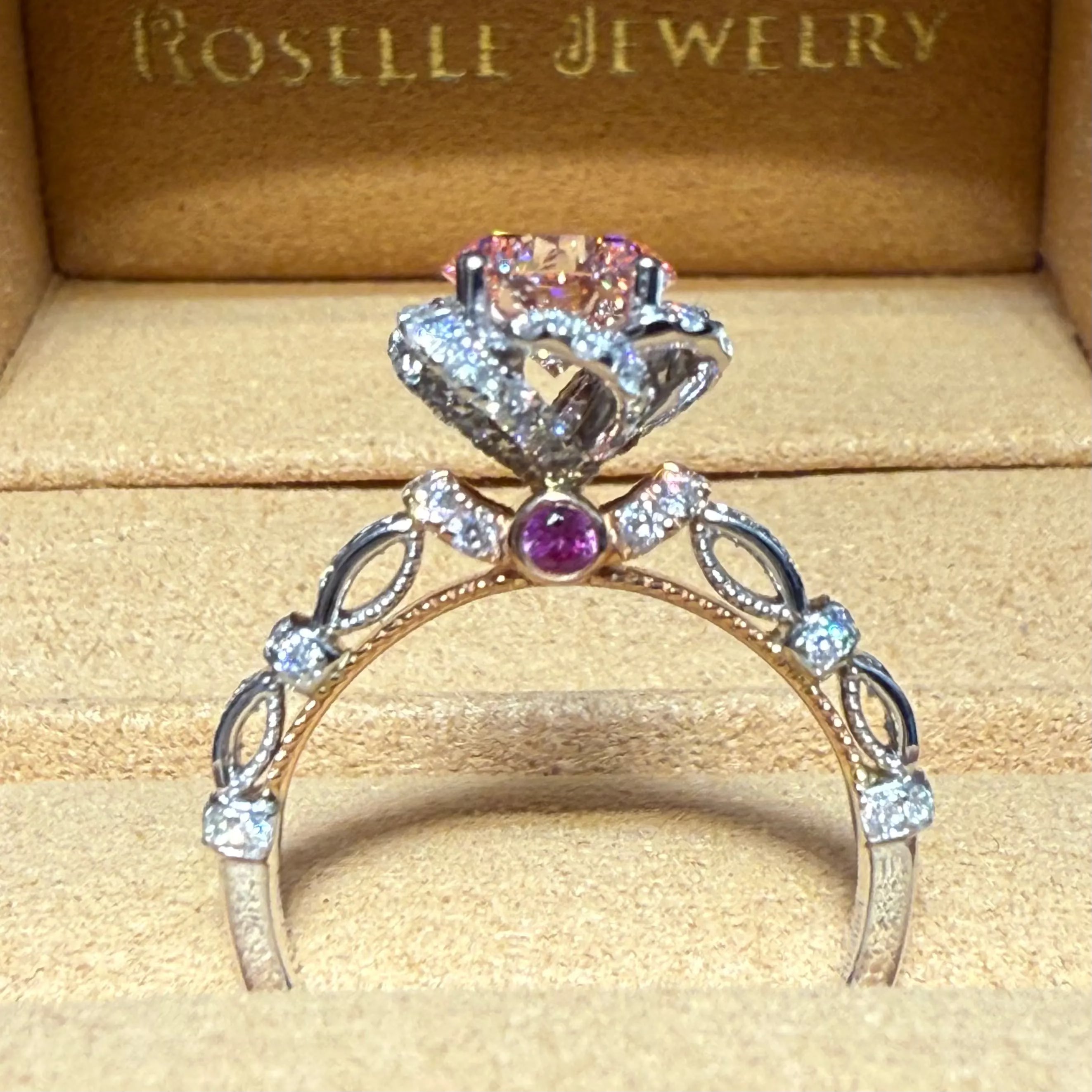 LGB407 - 1.11CT Fancy Vivid Pink Elegant Floral Halo Diamond Ring CHARLISA™