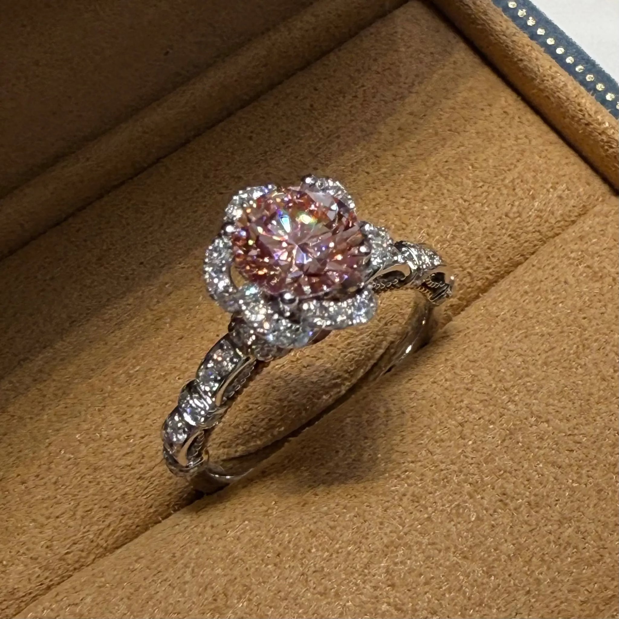 LGB407 - 1.11CT Fancy Vivid Pink Elegant Floral Halo Diamond Ring CHARLISA™