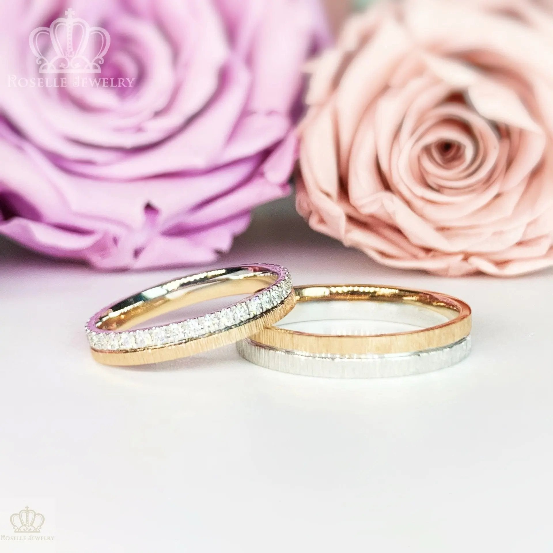 Twist Two Tone Gold Diamond Couple Wedding Ring Set - WM66 CHARLISA™