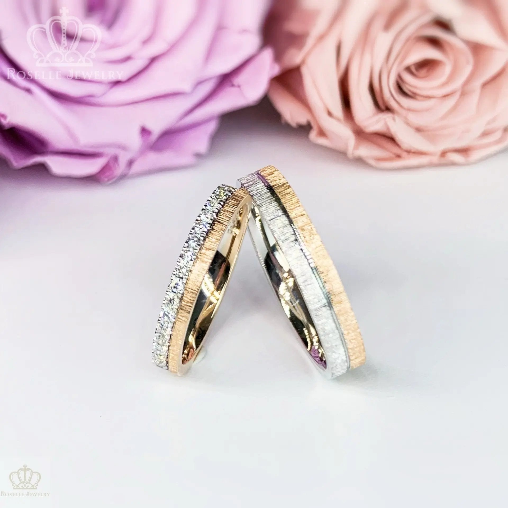 Twist Two Tone Gold Diamond Couple Wedding Ring Set - WM66 CHARLISA™