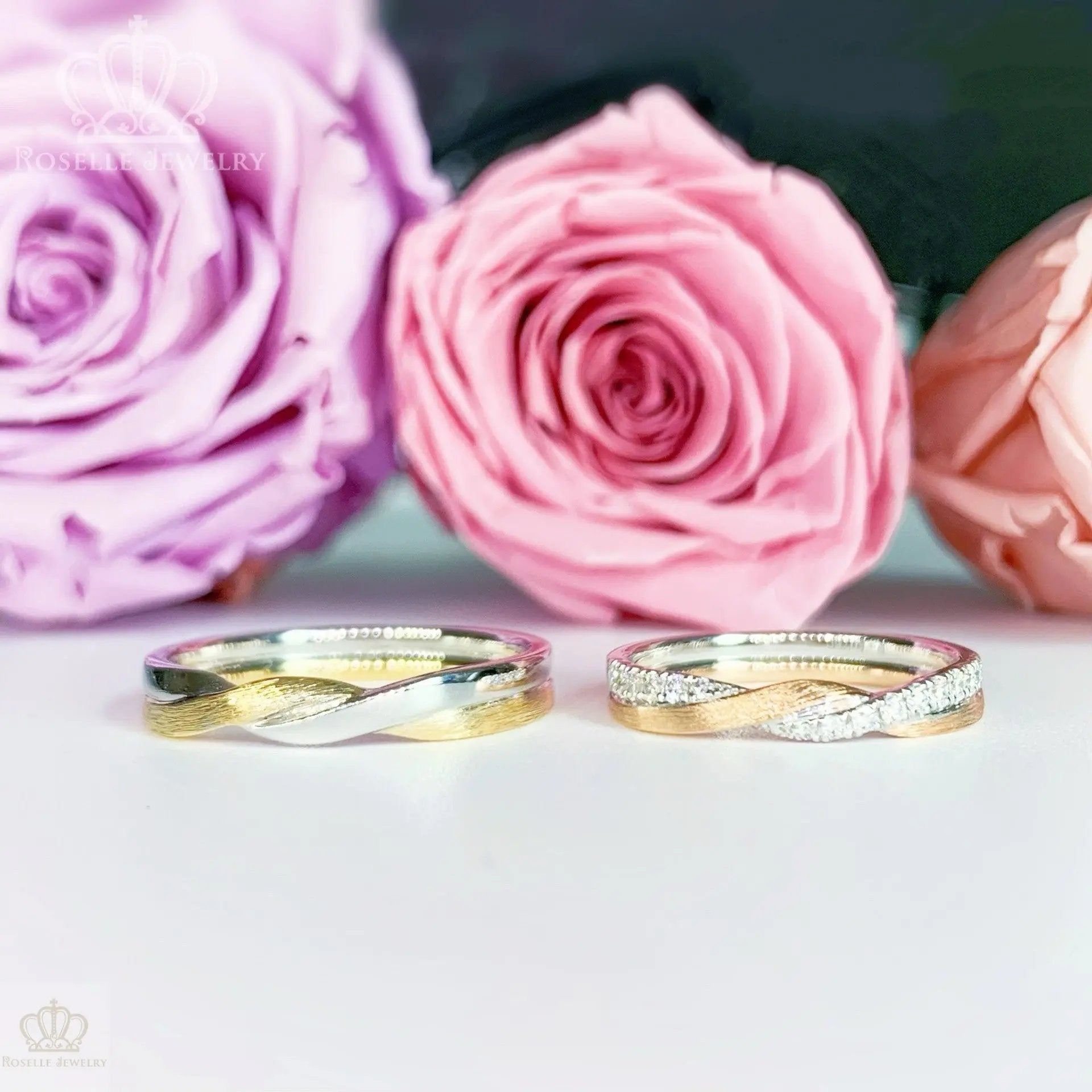 Twist Two Tone Gold Diamond Couple Wedding Ring Set - WM68 CHARLISA™