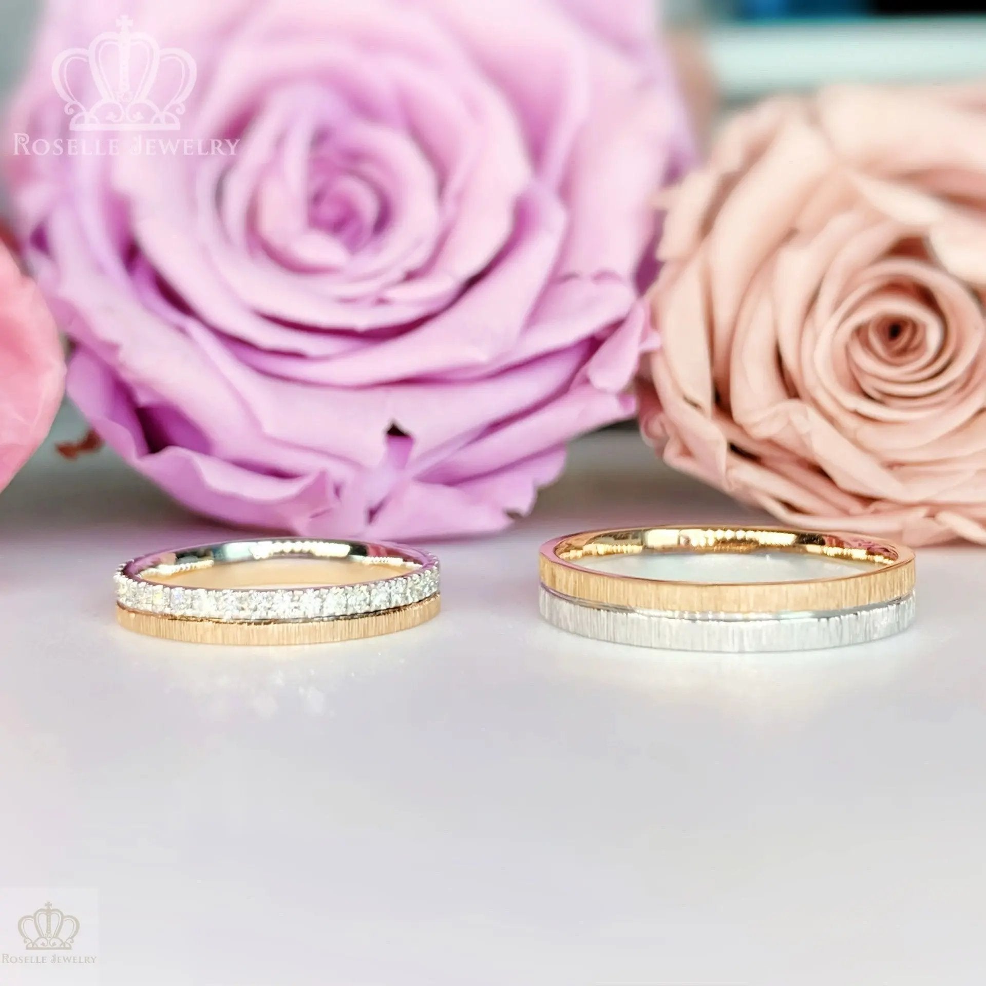 Twist Two Tone Gold Diamond Couple Wedding Ring Set - WM66 CHARLISA™