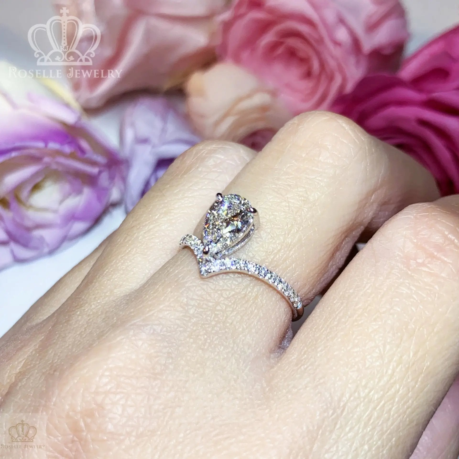 1.01CT Pear Cut Lab Grown Side Stone Diamond Engagement Ring - LGR004 - Roselle Jewelry