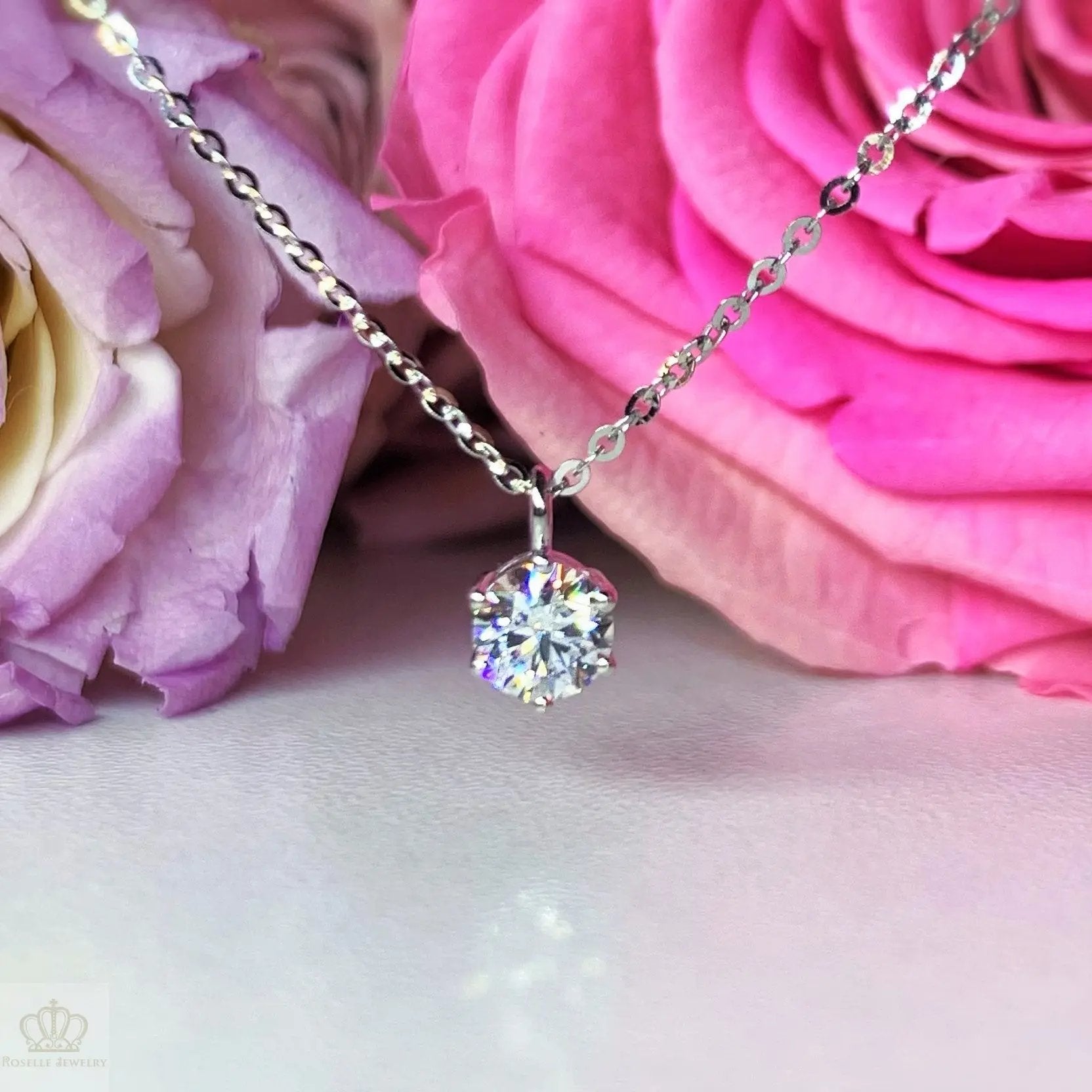 18K White Gold 0.38CT Round Lab Grown Diamond Pendants Necklaces - LC3 - Roselle Jewelry