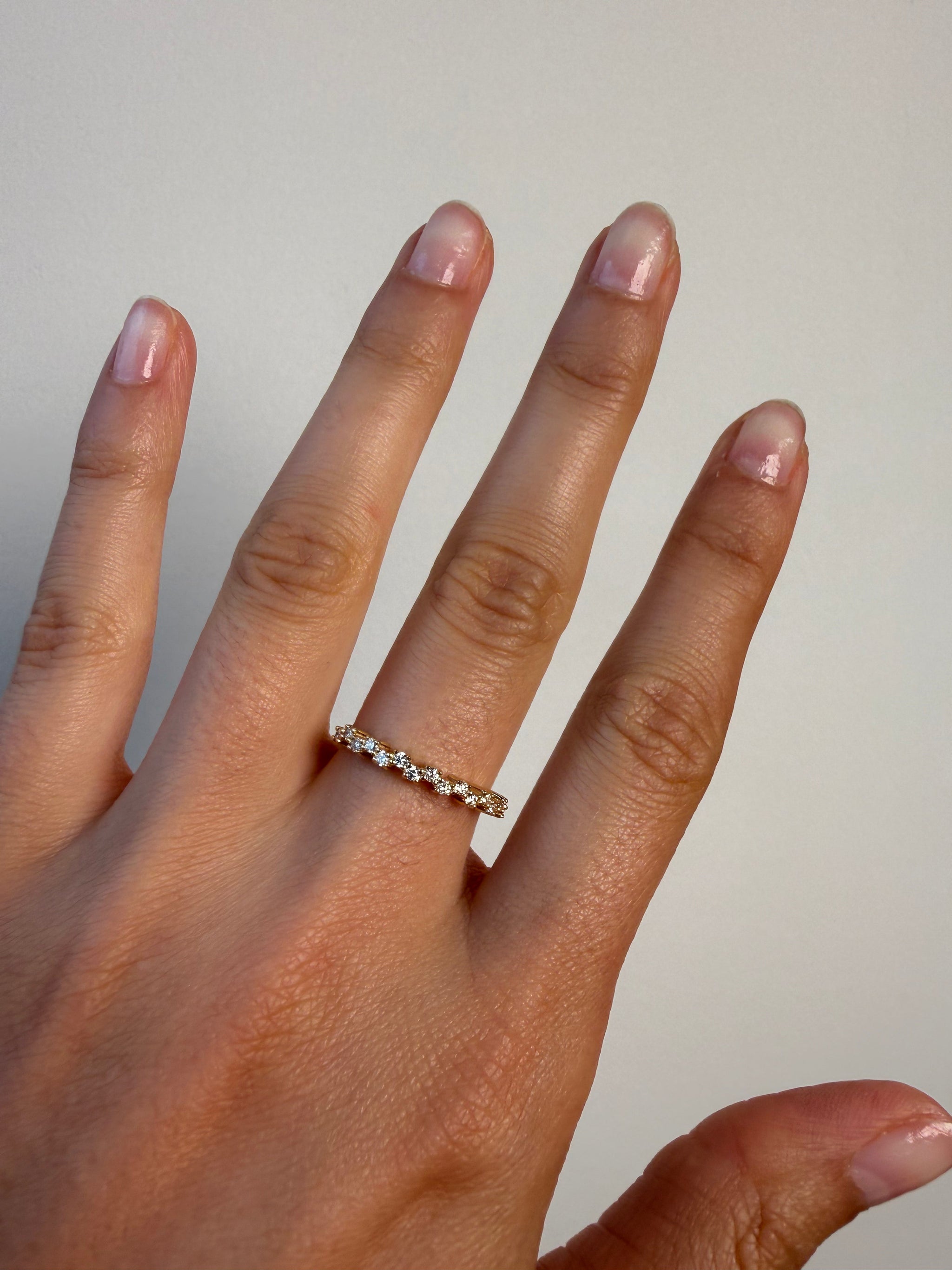 OBFJ0079 - 14K Gold Modern Zigzag Inspired Round Diamond Stacking Ring 2