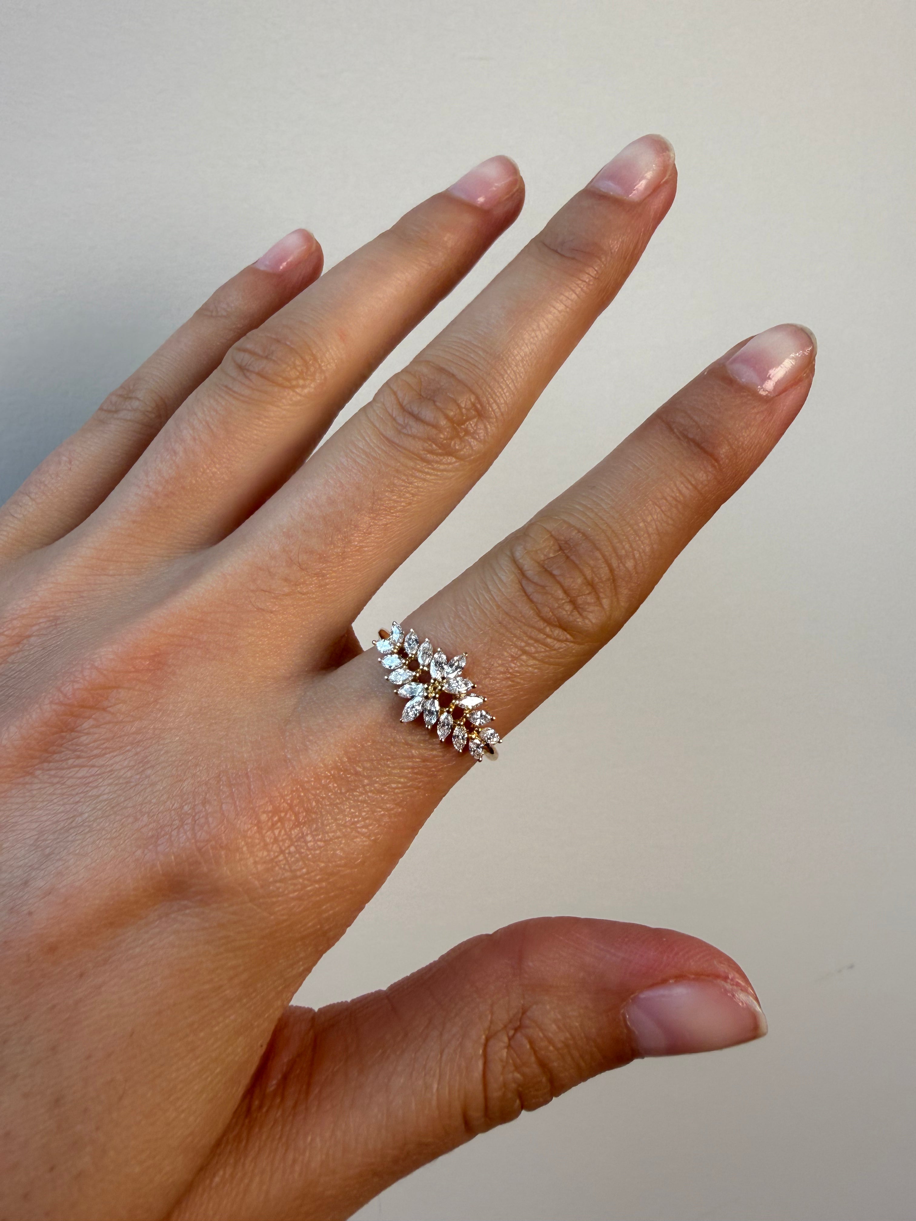 OBFJ0081 - 14K Gold Marquise Botanical Inspired Statement Ring 2