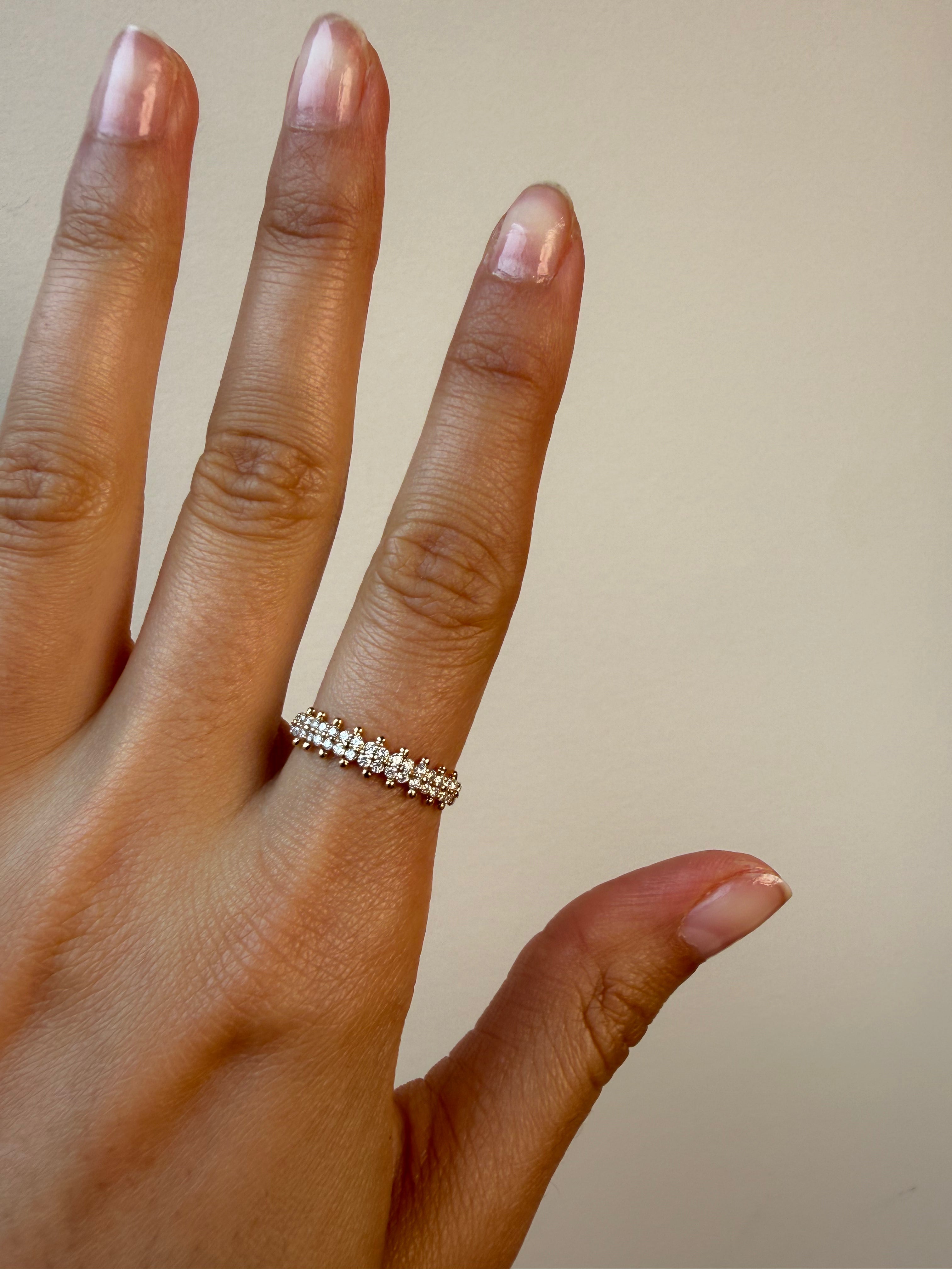 OBFJ0070 - 14K Gold Diamond Clover Bubble Stack Ring 2