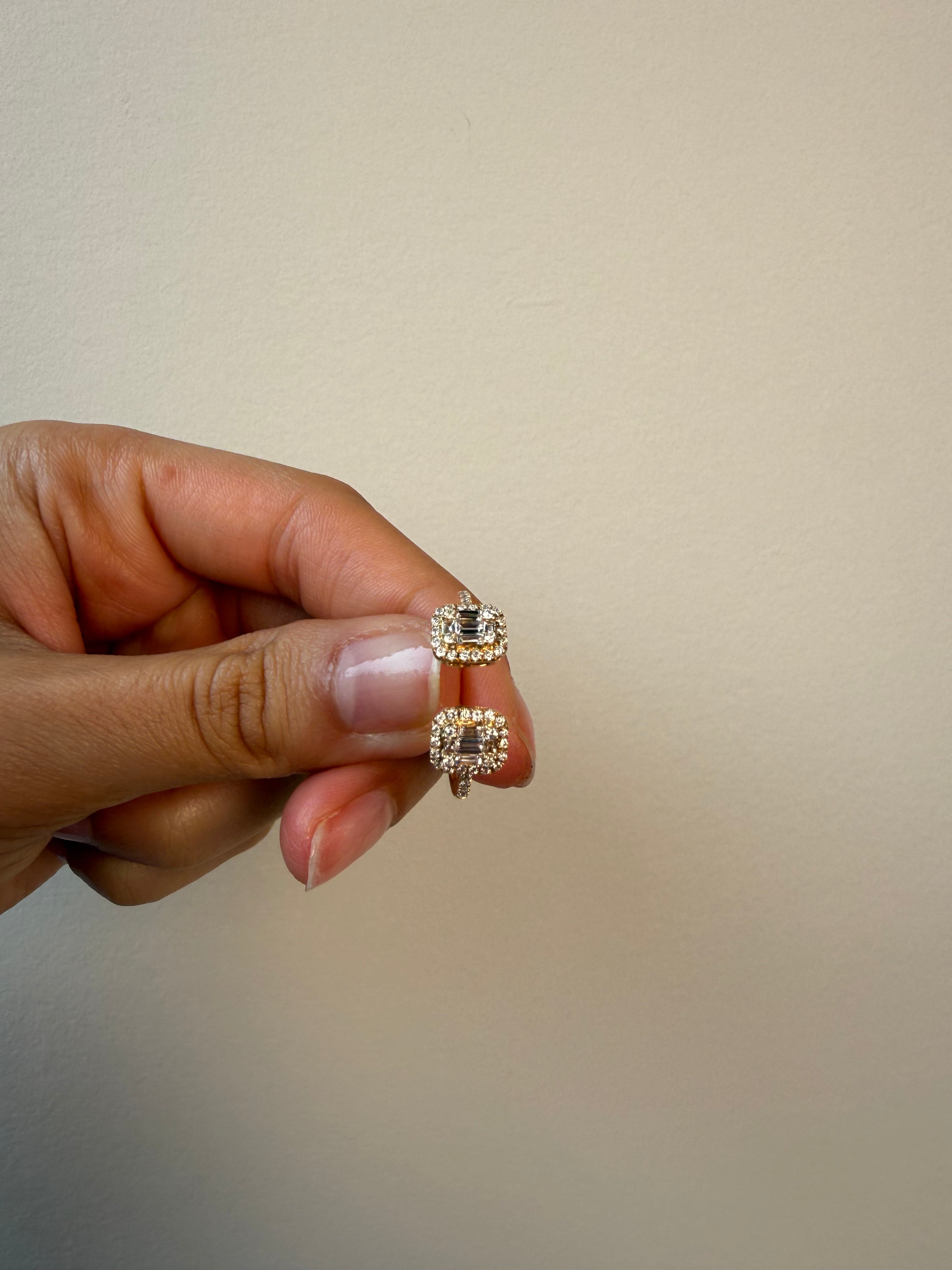 OBFJ0064 - 14k Gold Double baguette Halo Cluster Open Cuff Ring 3