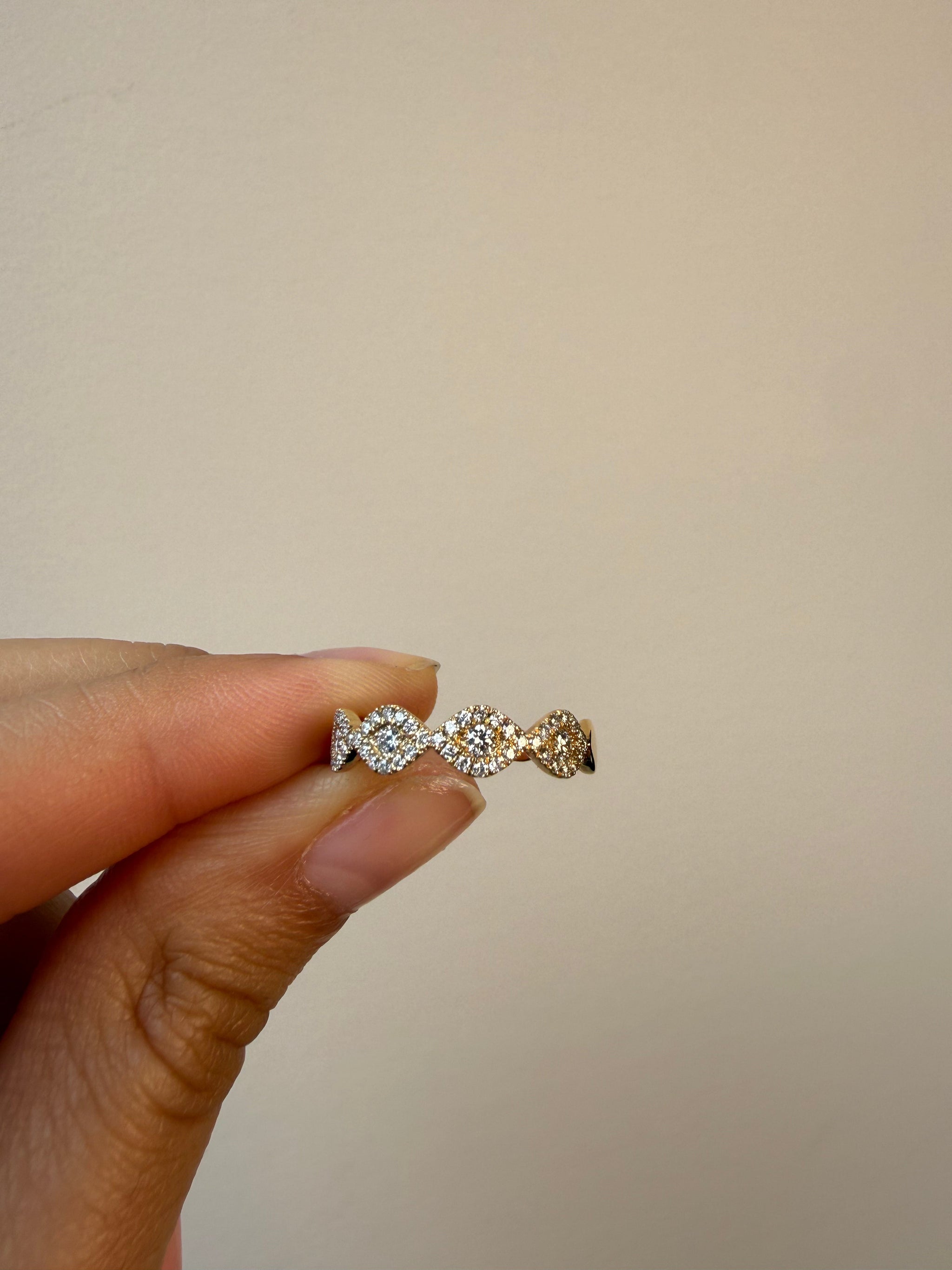 OBFJ0085 - 14K Gold Round Diamond Marquise Halo Half Eternity Ring 5