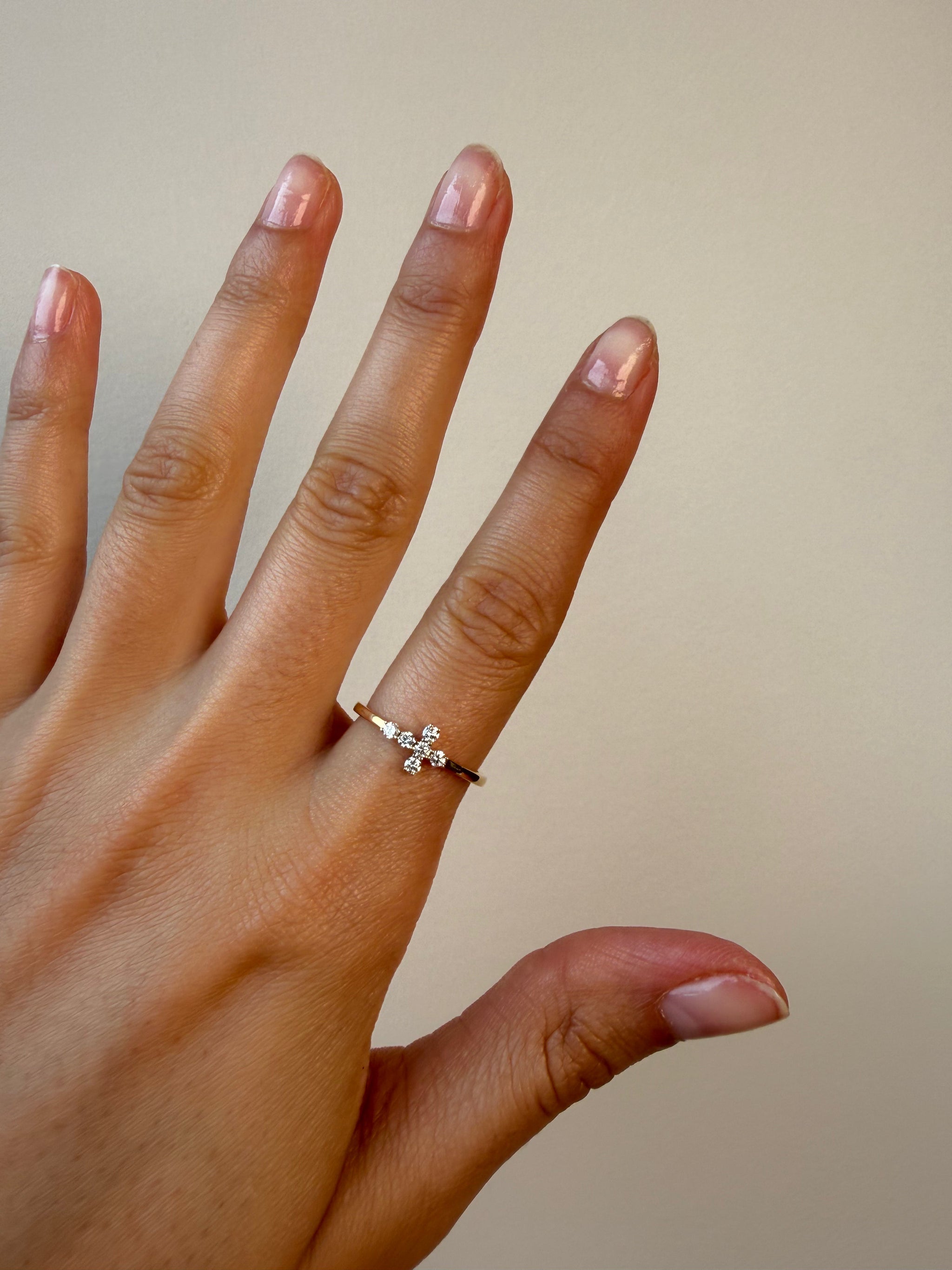 OBFJ0073 - 14K Gold Petite Diamond Cross Ring 2