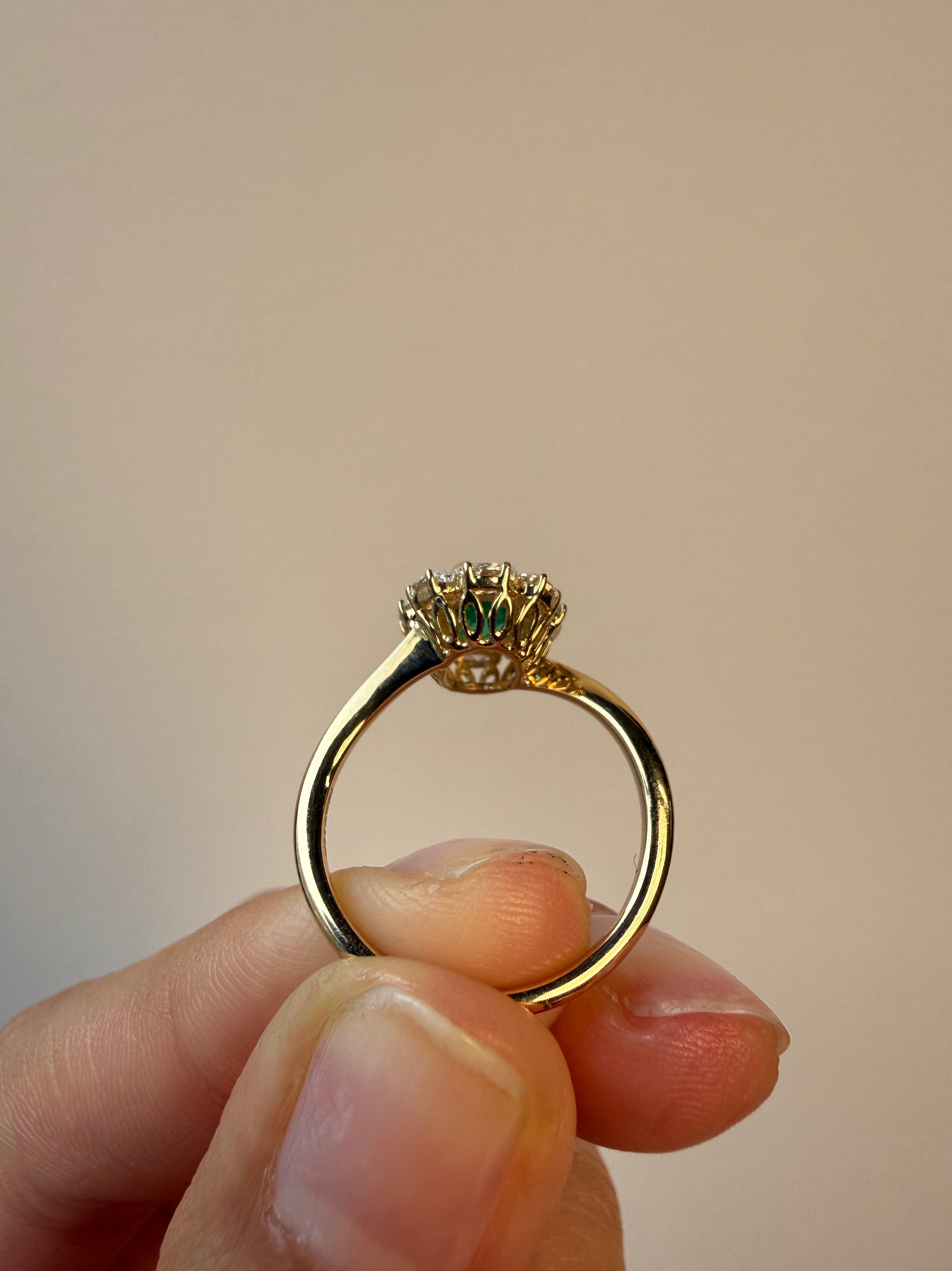 OBFJ0083 - 14K Gold Lab Grown Oval Halo Emerald Engagement Ring 6