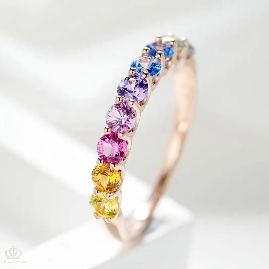 SBA001 - Rainbow Sapphire Half Ring Camélia™