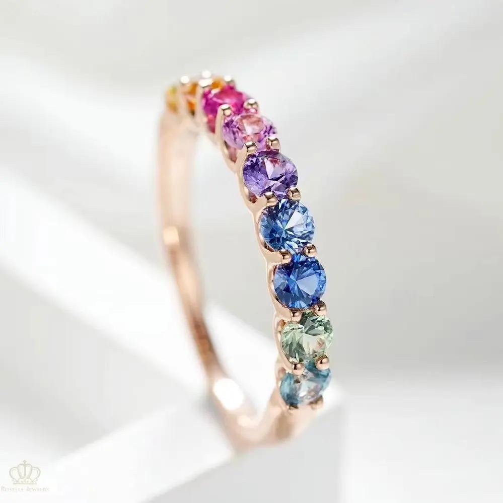 SBA001 - Rainbow Sapphire Half Ring Camélia™