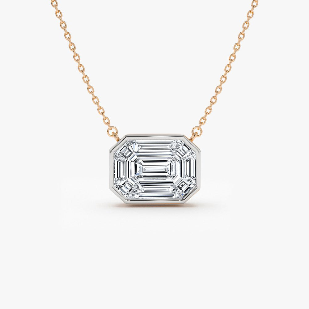 OBFJ1973 - Illusion Setting Step Cut Mosaic Diamond Necklace necklace in selectable metal and diamond options - Roselle Jewelry view 7