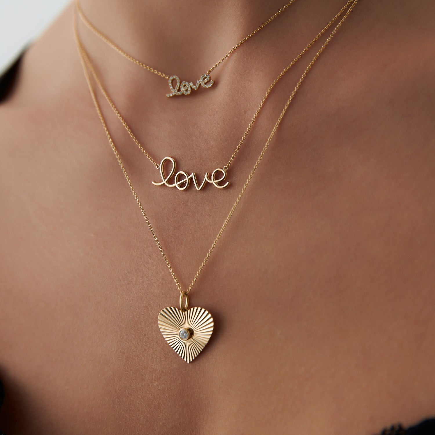 OBFJ0115 - 14k Rose Gold Diamond Love Necklace 3