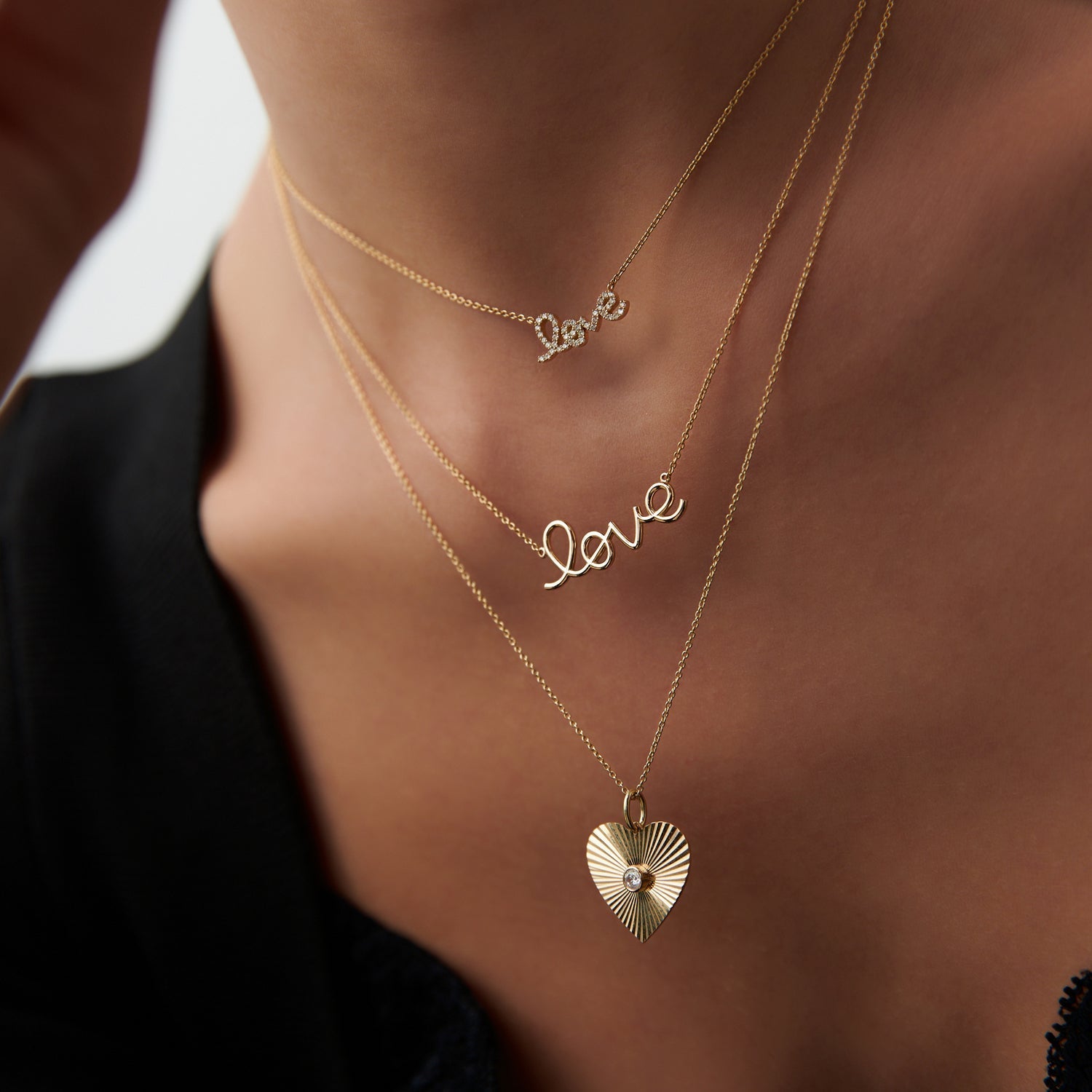 OBFJ0115 - 14k Rose Gold Diamond Love Necklace 4