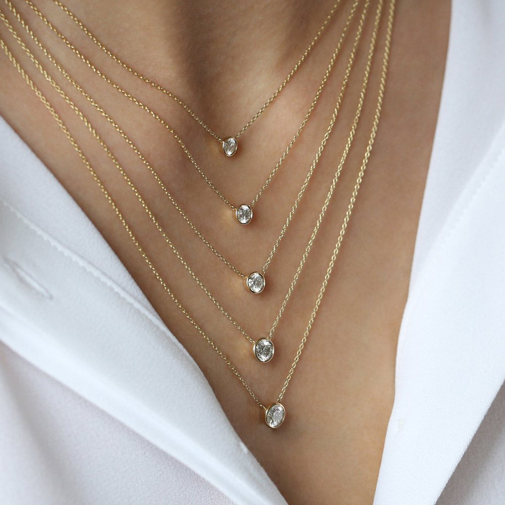 OBFJ2046 - 0.20-0.50 ctw Bezel Set Diamond Solitaire Necklace necklace in selectable metal and diamond options - Roselle Jewelry view 3
