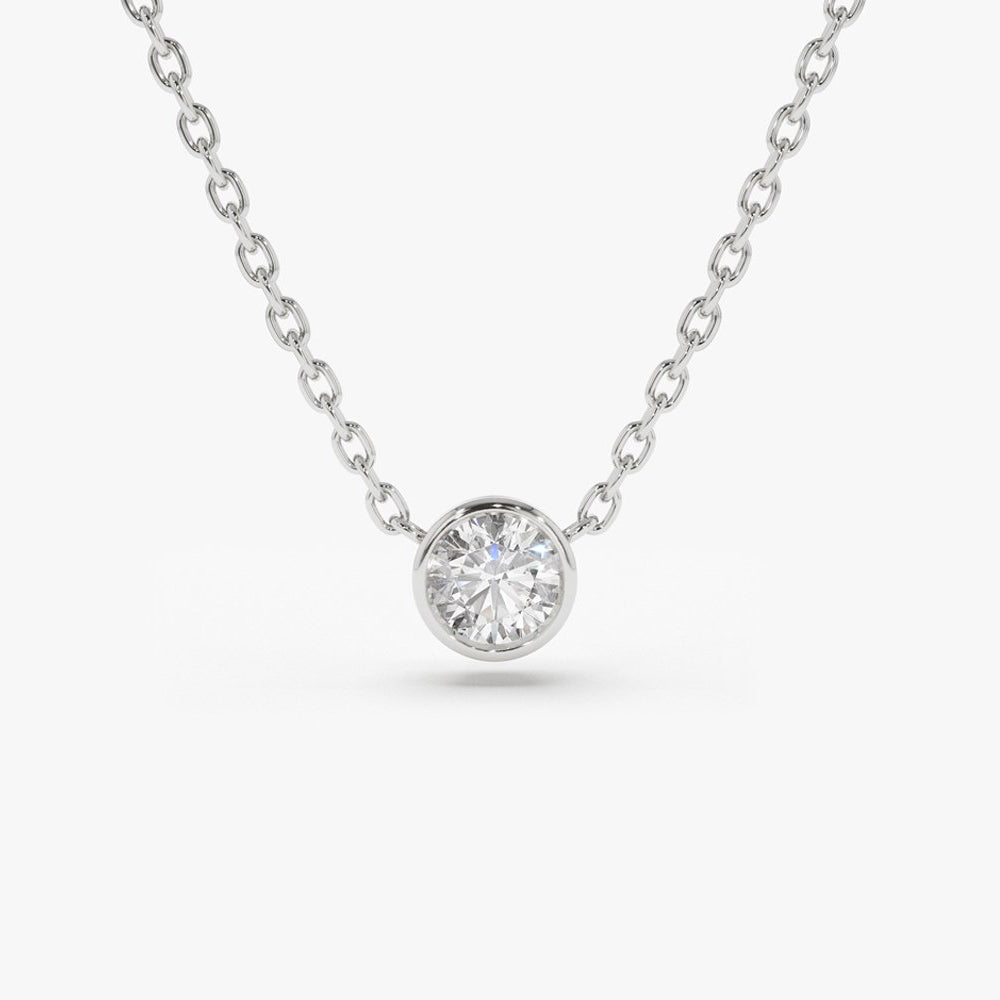OBFJ1125 - 0.50 - 1.00 ctw 14k Bezel Setting Round Diamond Lab Grown Solitaire Necklace - Reina 7