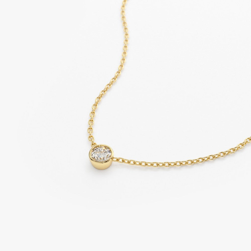 OBFJ0204 - 14K Rose Gold Bezel Set Diamond Solitaire Necklace 3