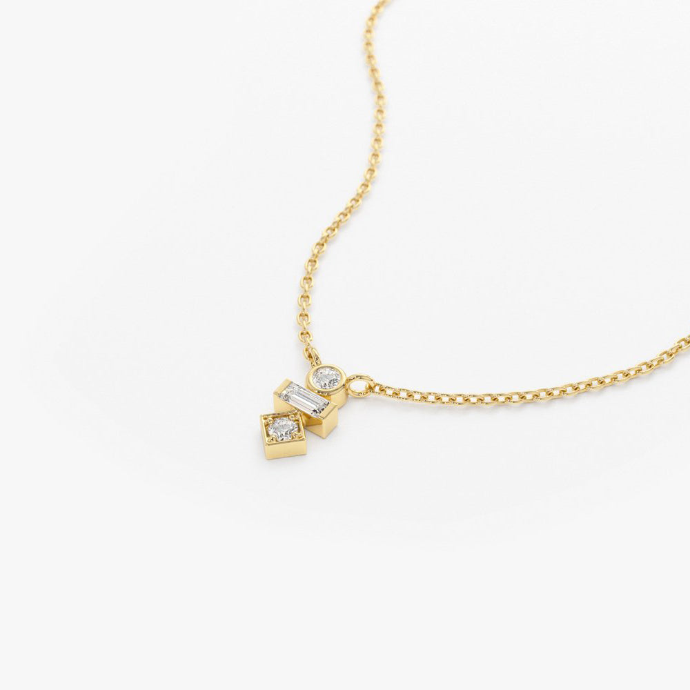 OBFJ1572 - 14K Gold Baguette and Round Cut Diamond Necklace 8