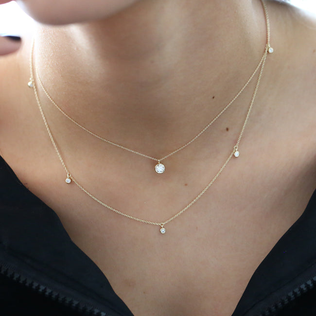 OBFJ1581 - 14k 5 Diamond Dangle Necklace 2