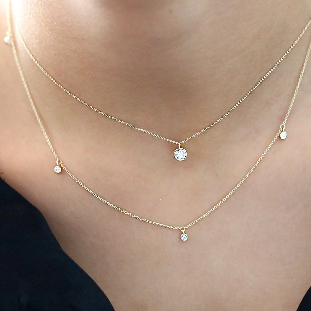 OBFJ1581 - 14k 5 Diamond Dangle Necklace 3