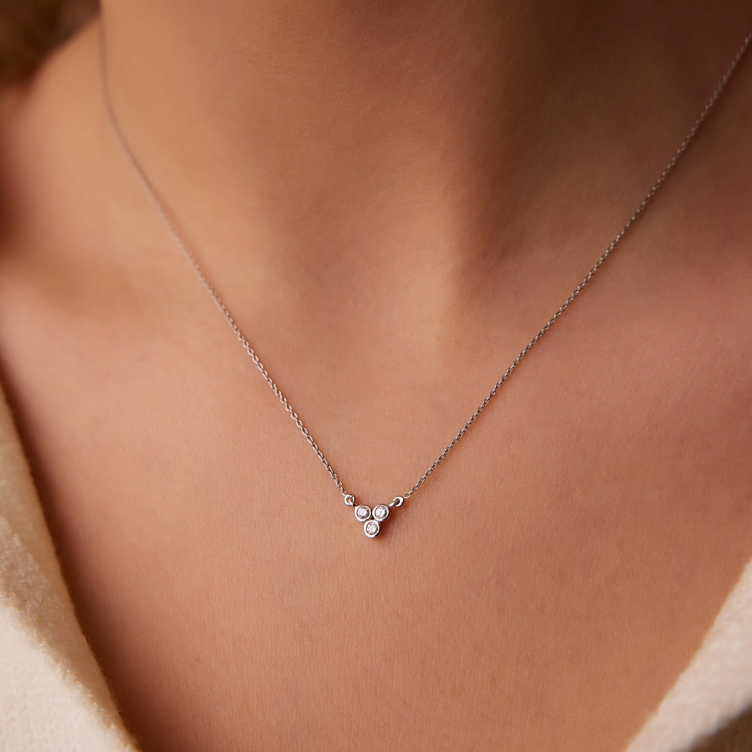 OBFJ1591 - 14k Bezel Set Trio Diamond Necklace 2