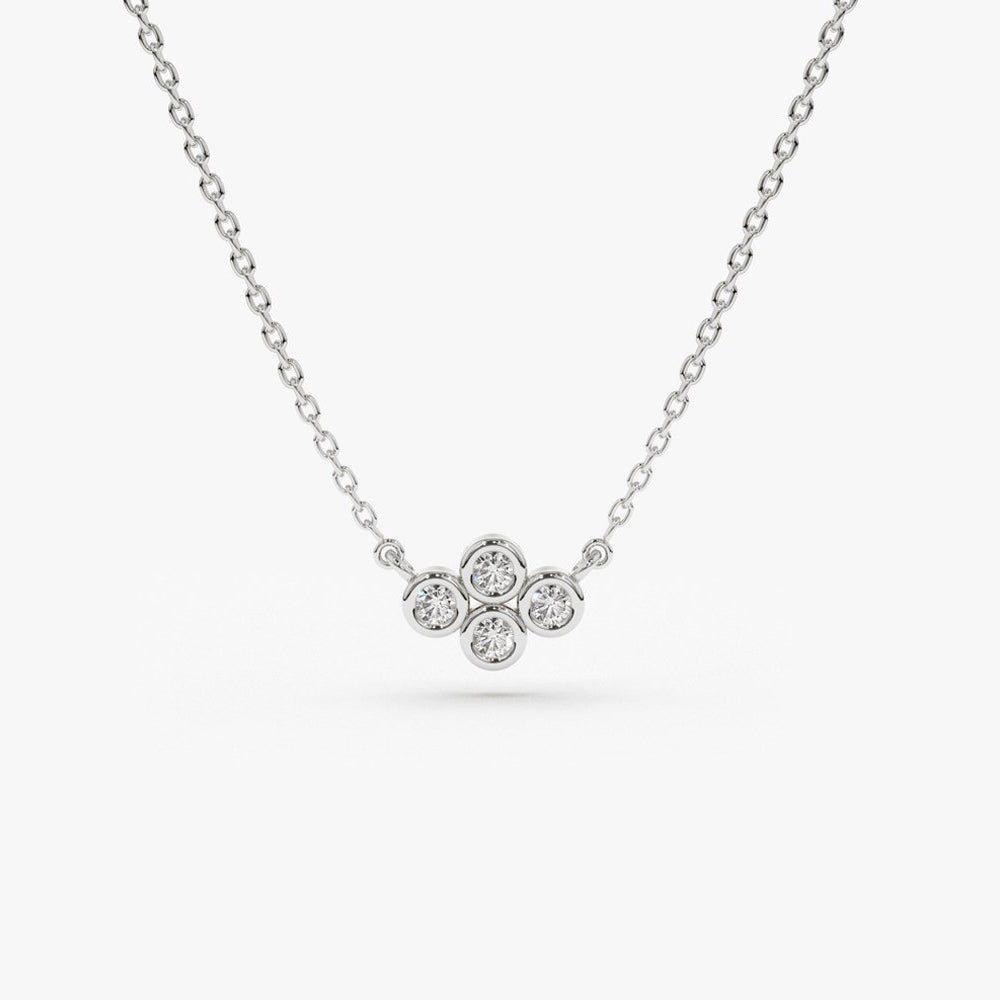 OBFJ1582 - 14K Gold Four Stone Diamond Cluster Necklace 5