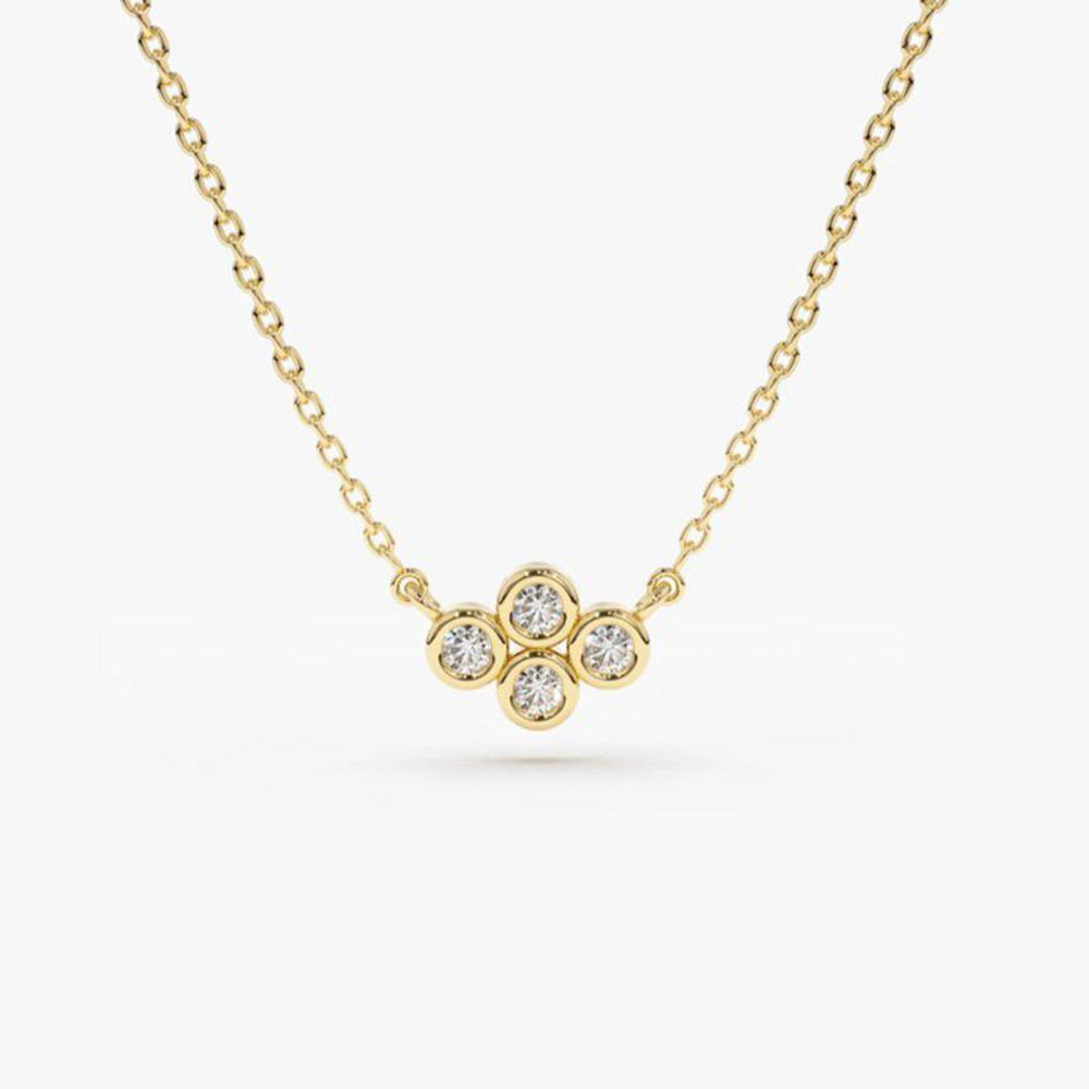 OBFJ1582 - 14K Gold Four Stone Diamond Cluster Necklace 1