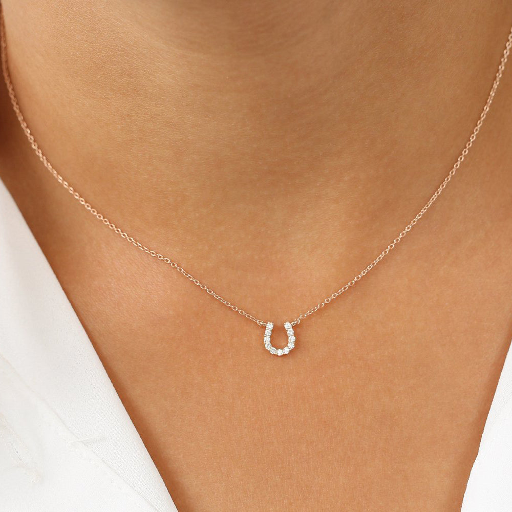 OBFJ1567 - 14K Mini Diamond Horseshoe Necklace 5