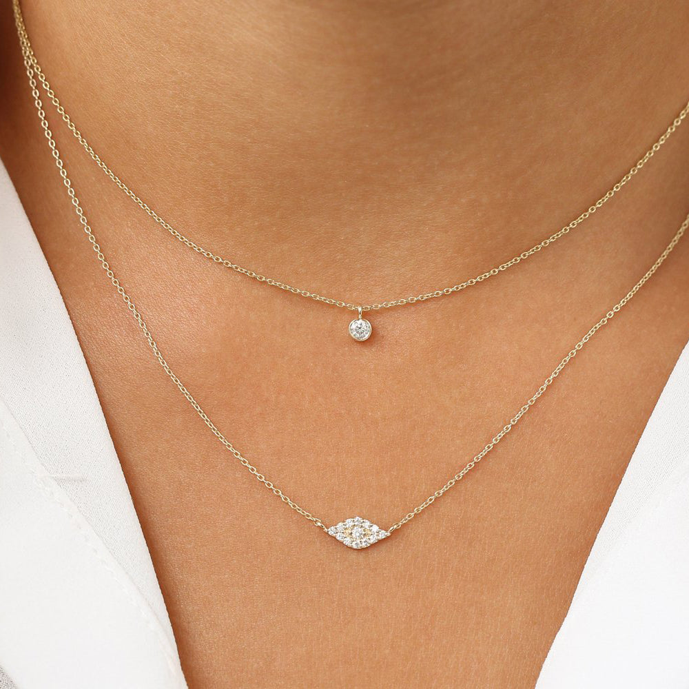 OBFJ1651 - 14K Gold Diamond Evil Eye Necklace 5