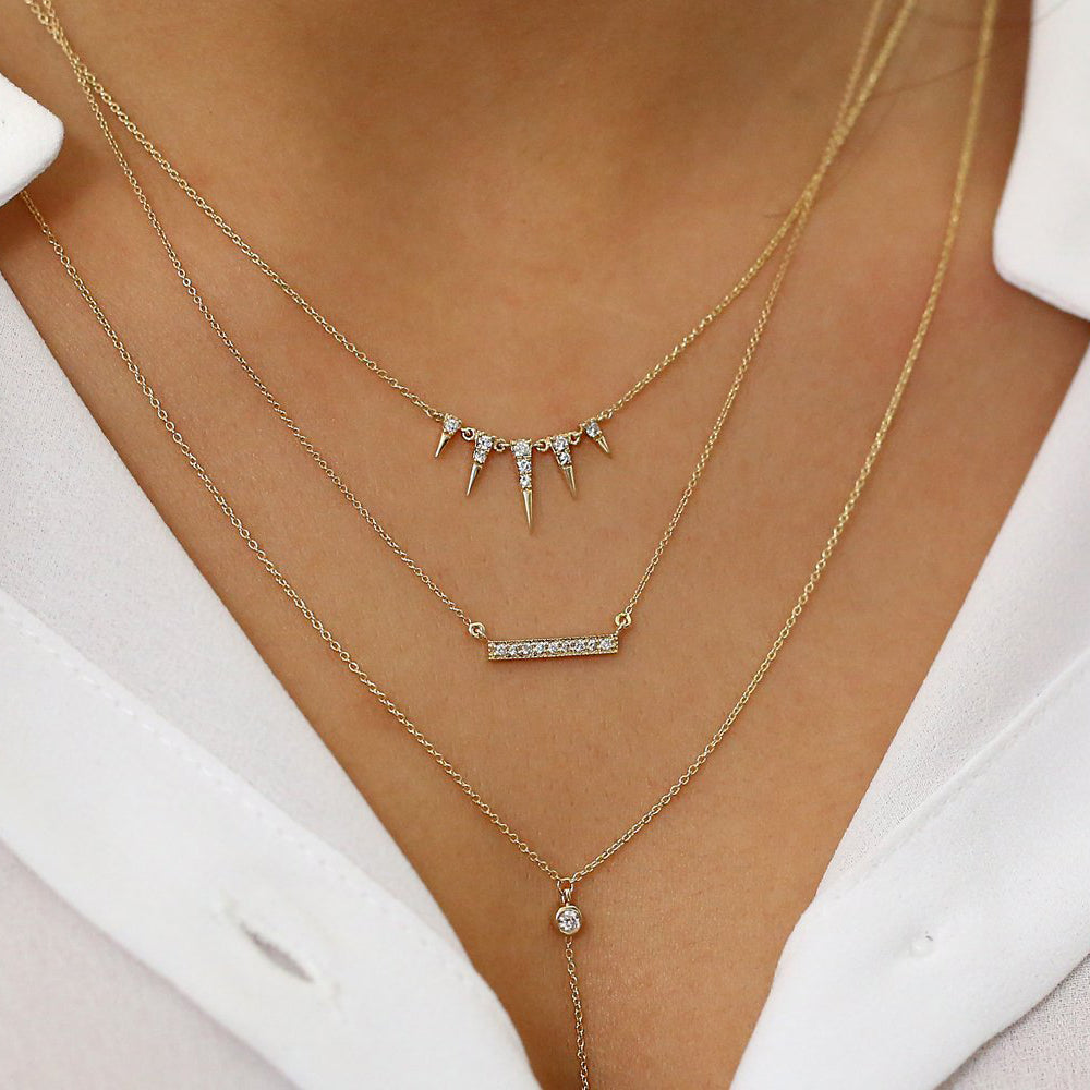 OBFJ1652 - 14K Gold Diamond Spike Necklace 3