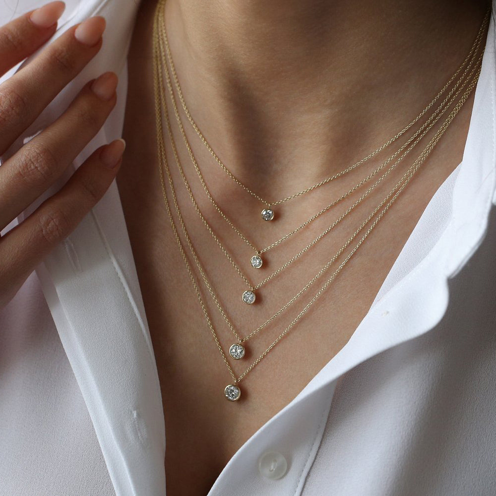 OBFJ2045 - 0.20-0.50 ctw Diamond Solitaire on a Bail necklace in selectable metal and diamond options - Roselle Jewelry view 4