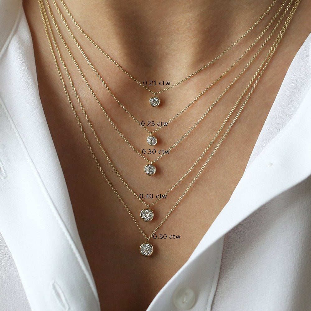 OBFJ2045 - 0.20-0.50 ctw Diamond Solitaire on a Bail necklace in selectable metal and diamond options - Roselle Jewelry view 2