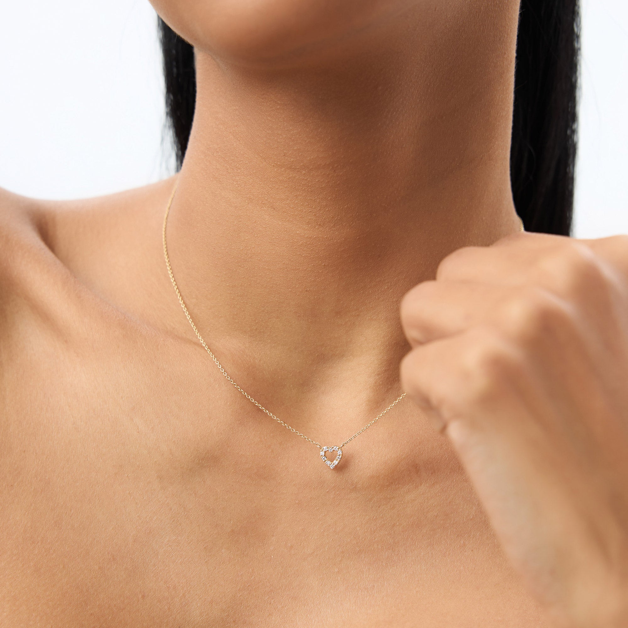 OBFJ1644 - 14K Gold Tiny Diamond Heart Necklace 5