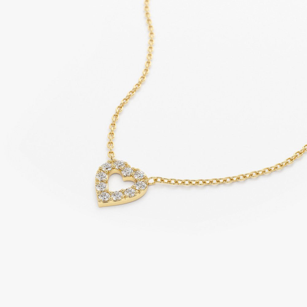 OBFJ1644 - 14K Gold Tiny Diamond Heart Necklace 8