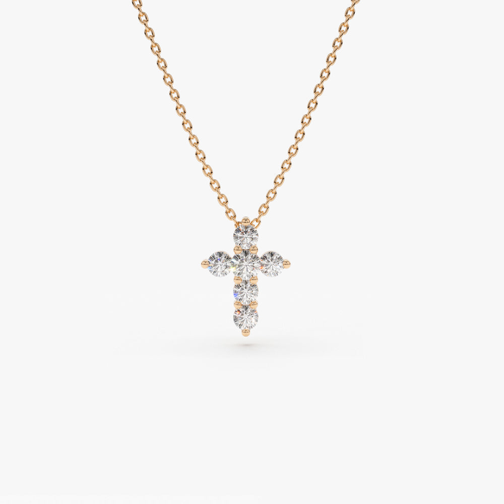 OBFJ0218 - 14K Rose Gold Tiny Diamond Cross Necklace 1