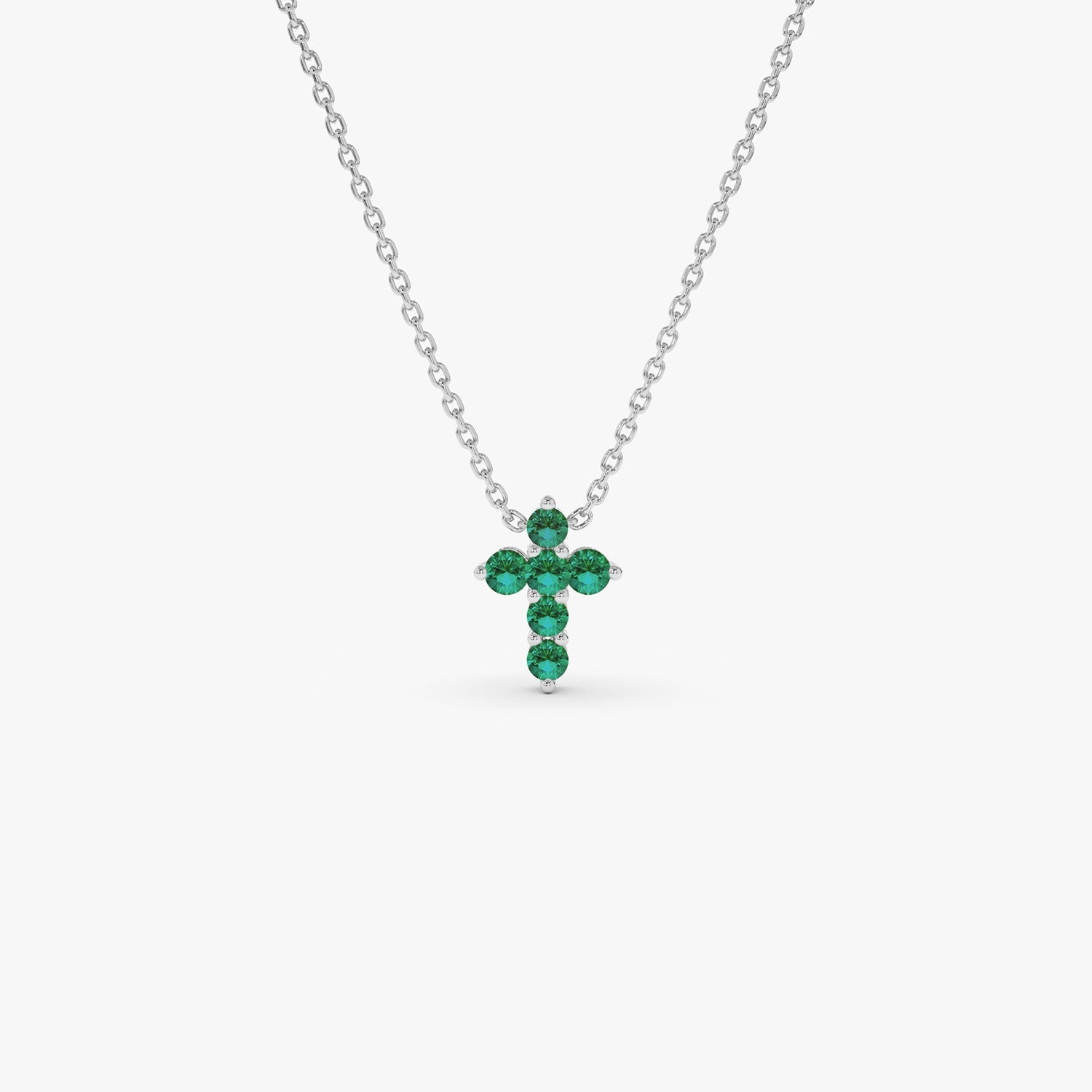 OBFJ0984 - 14K Tiny Emerald Cross Necklace 7