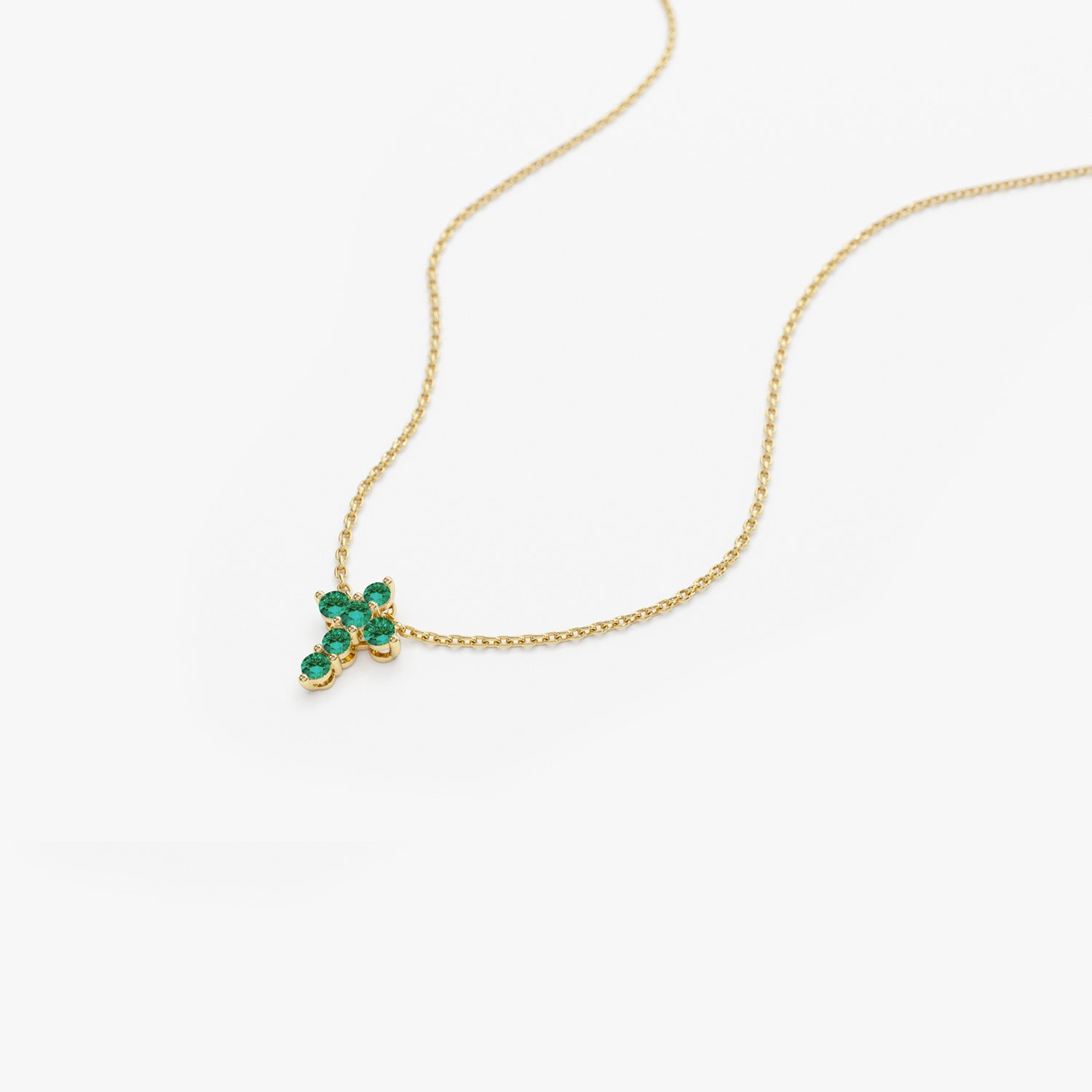 OBFJ0984 - 14K Tiny Emerald Cross Necklace 8