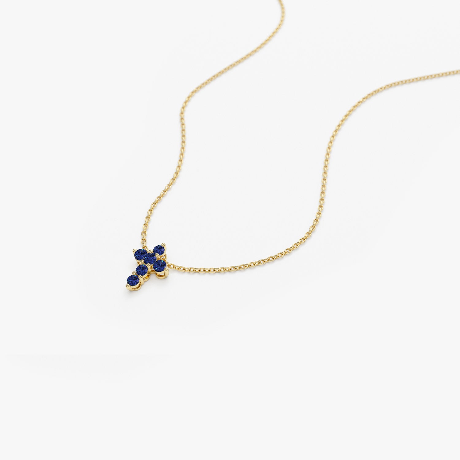 OBFJ0982 - 14K Tiny Sapphire Cross Necklace 9